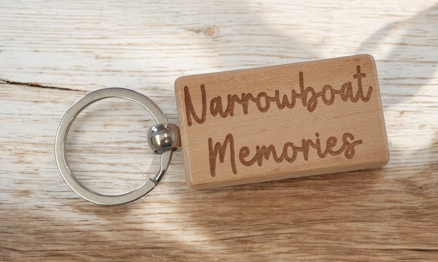 Narrowboat Keyring Gift Memories Cute Engraved Wooden Key Fob Fun Novelty Nice Present