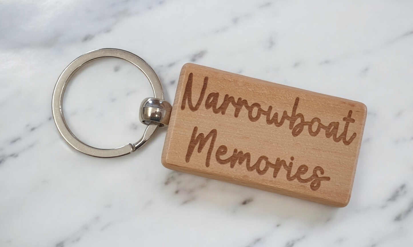 Narrowboat Keyring Gift Memories Cute Engraved Wooden Key Fob Fun Novelty Nice Present