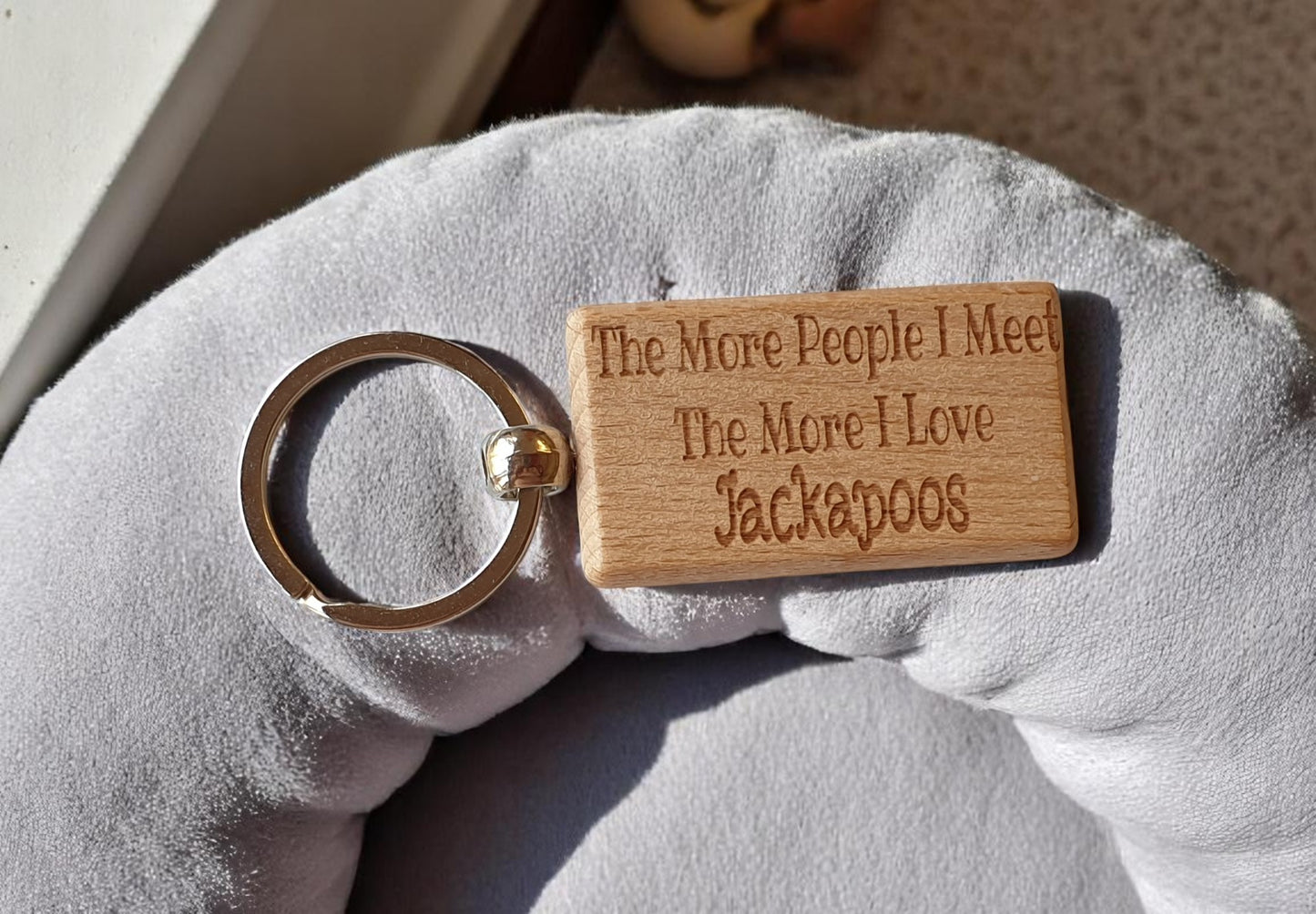 Jackapoo Keyring Gift The More People I Meet The More I Love Nice Cute Engraved Wooden Key Fob Novelty Dog Owner Present