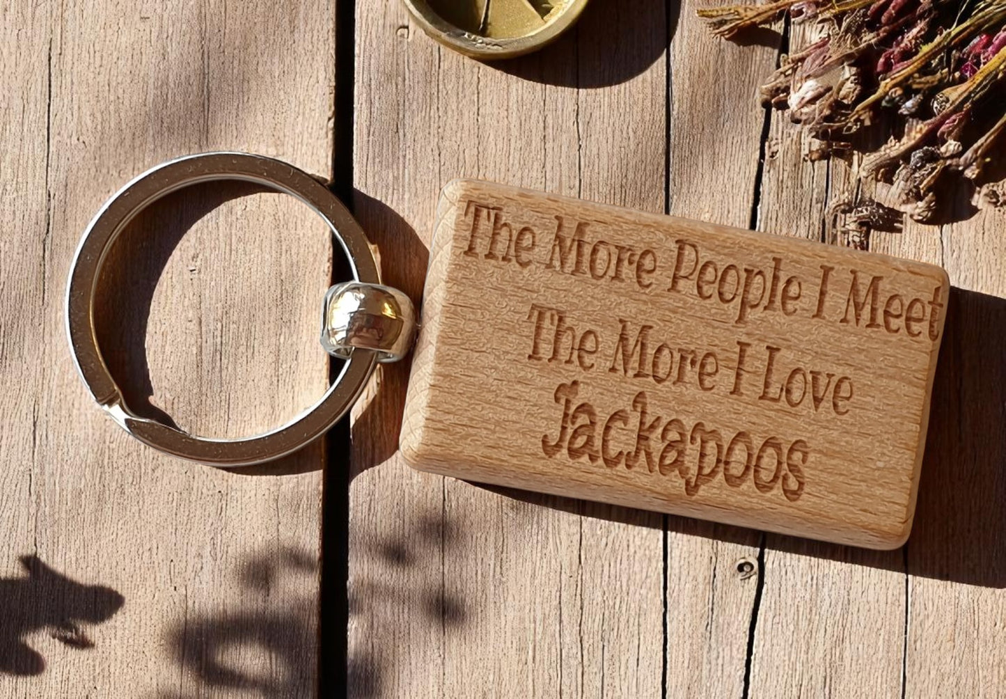 Jackapoo Keyring Gift The More People I Meet The More I Love Nice Cute Engraved Wooden Key Fob Novelty Dog Owner Present