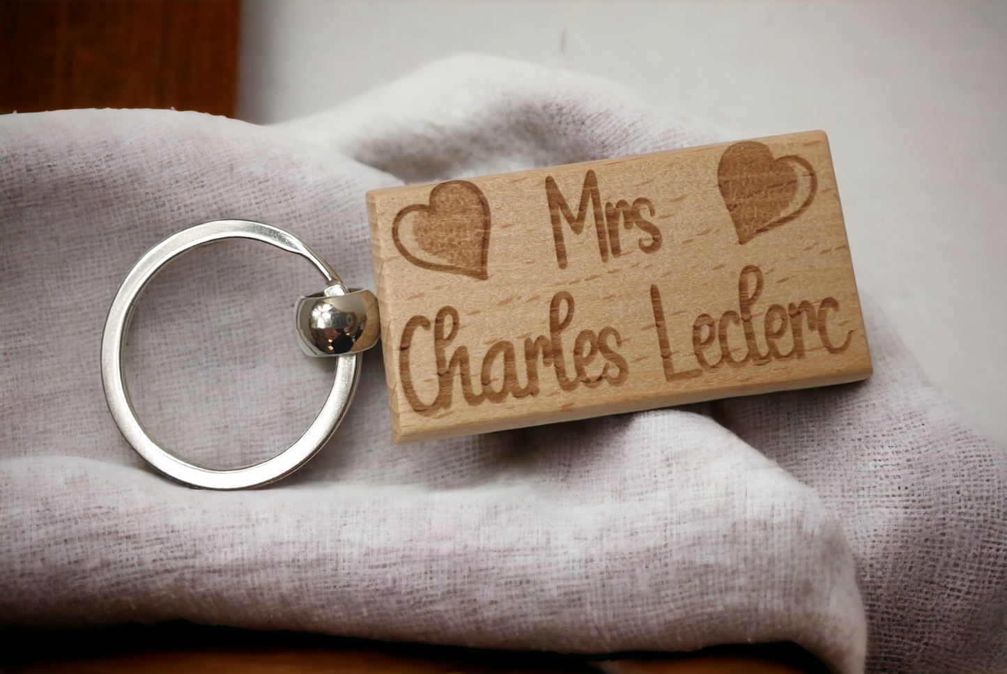 Mrs Charles Leclerc Keyring Gift - Engraved Wooden Formula One F1 Team Driver Fan Fun Cute Novelty Present