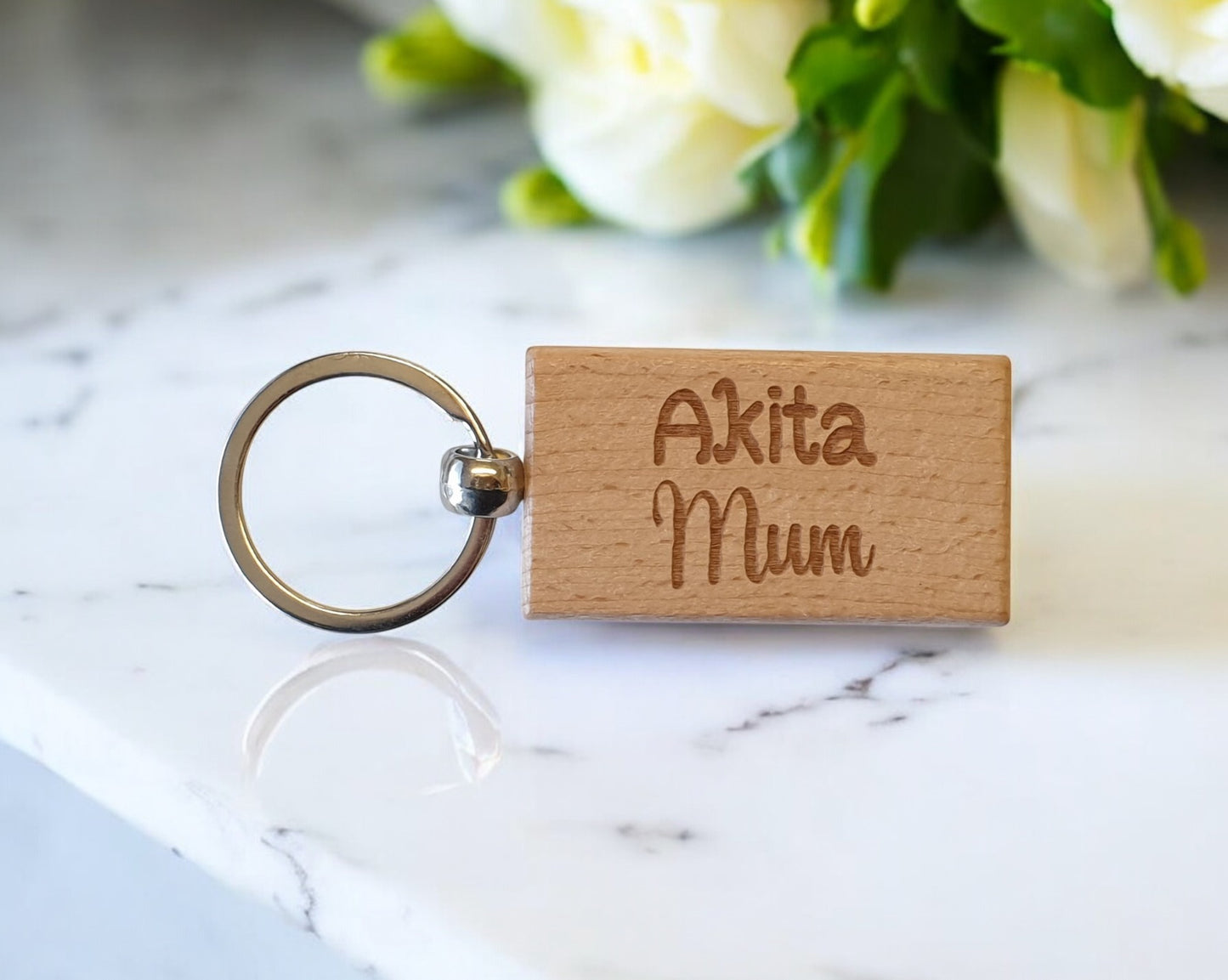 Akita Mum Keyring Gift - Nice Cute Engraved Wooden Key Fob Novelty Dog Owner Present