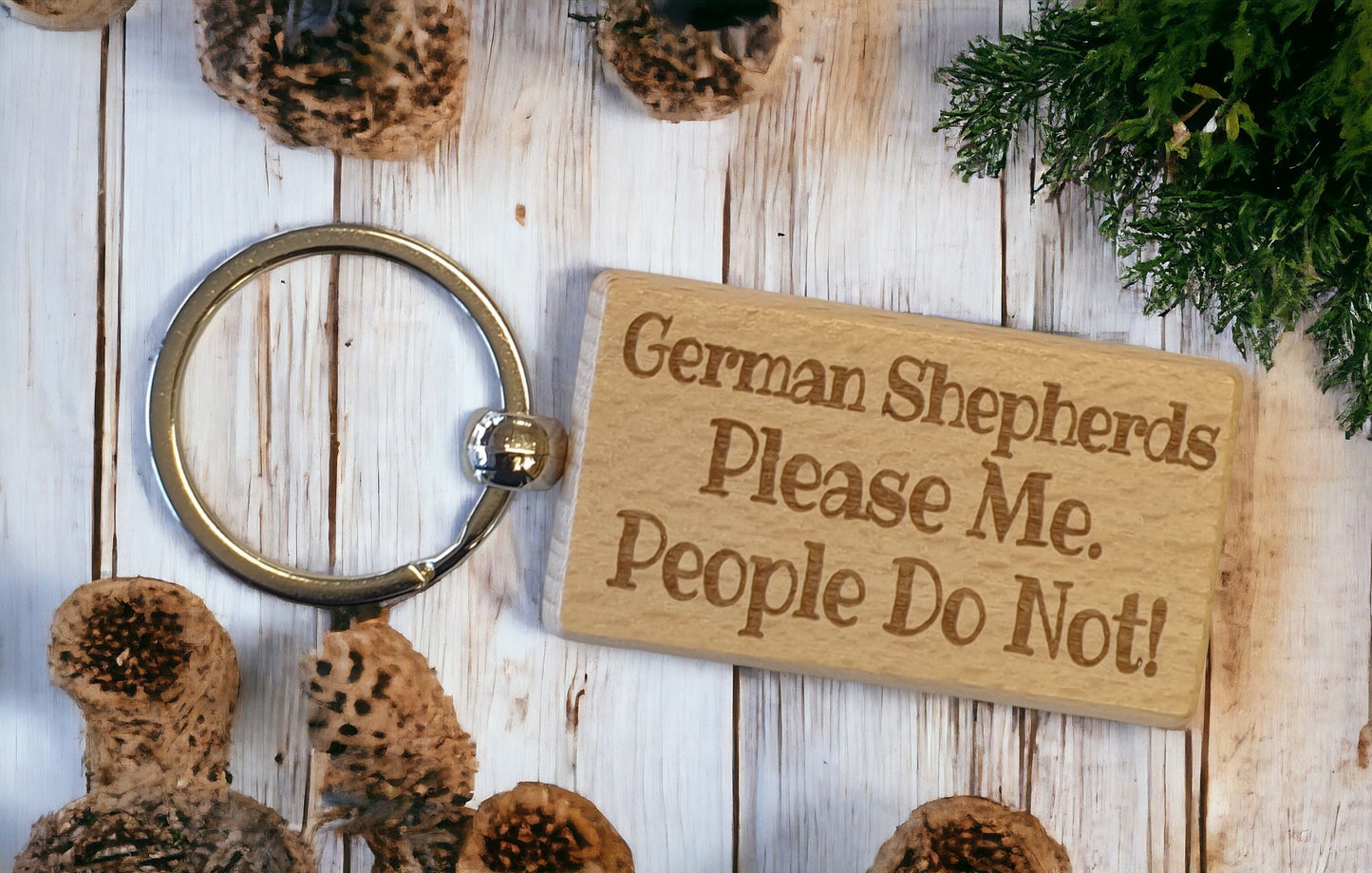 German Shepherd Keyring Gift - * Please Me People Do Not - Nice Cute Engraved Wooden Key Fob Novelty Dog Owner Present