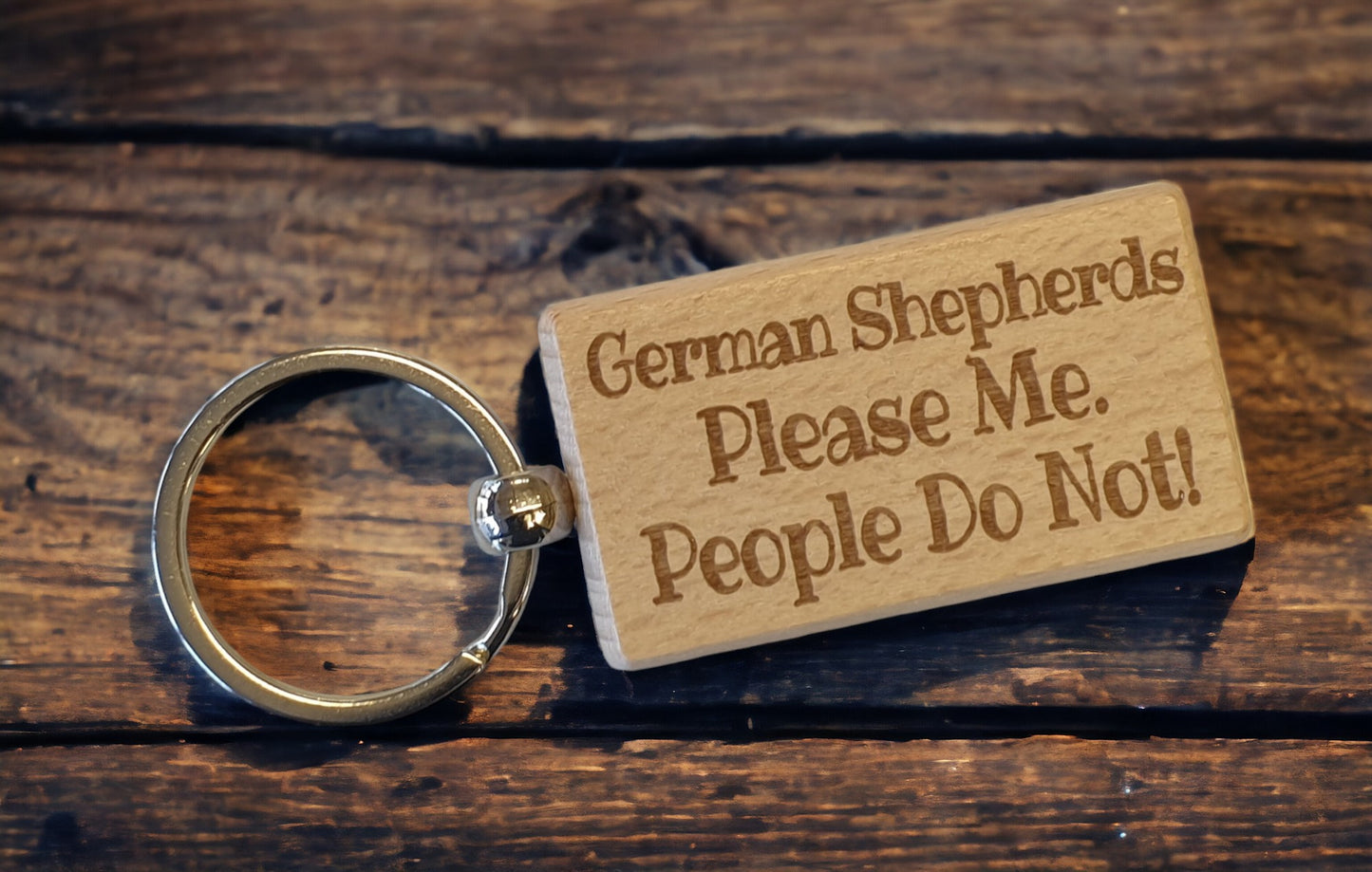 German Shepherd Keyring Gift - * Please Me People Do Not - Nice Cute Engraved Wooden Key Fob Novelty Dog Owner Present