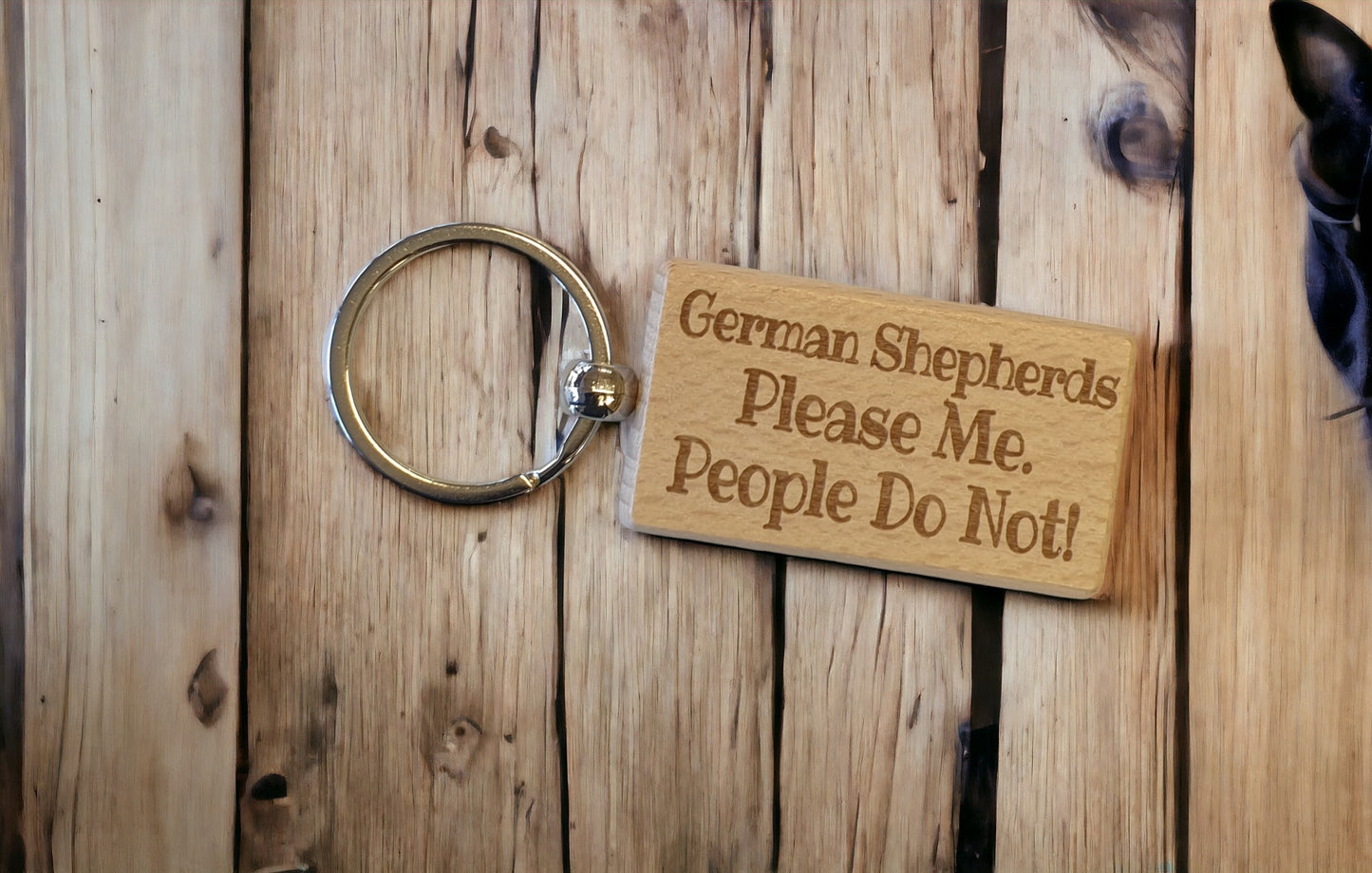 German Shepherd Keyring Gift - * Please Me People Do Not - Nice Cute Engraved Wooden Key Fob Novelty Dog Owner Present
