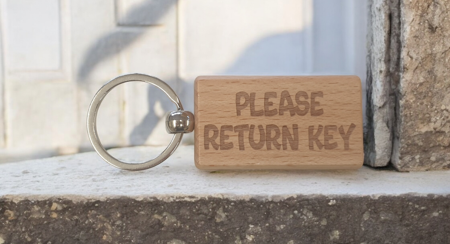 Important Keyring Gift Please Return Key Nice Cute Engraved Wooden Key Fob Novelty Custom Bathroom Work Shed House Present
