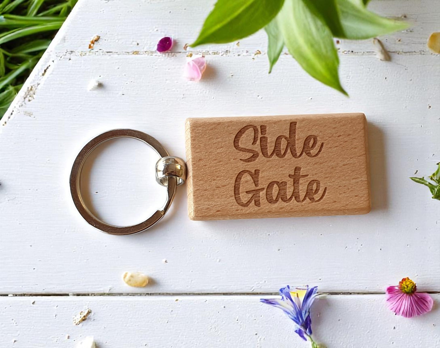 Side Gate Keyring Nice Cute Custom Engraved Wooden Key Fob Novelty House Keys Present