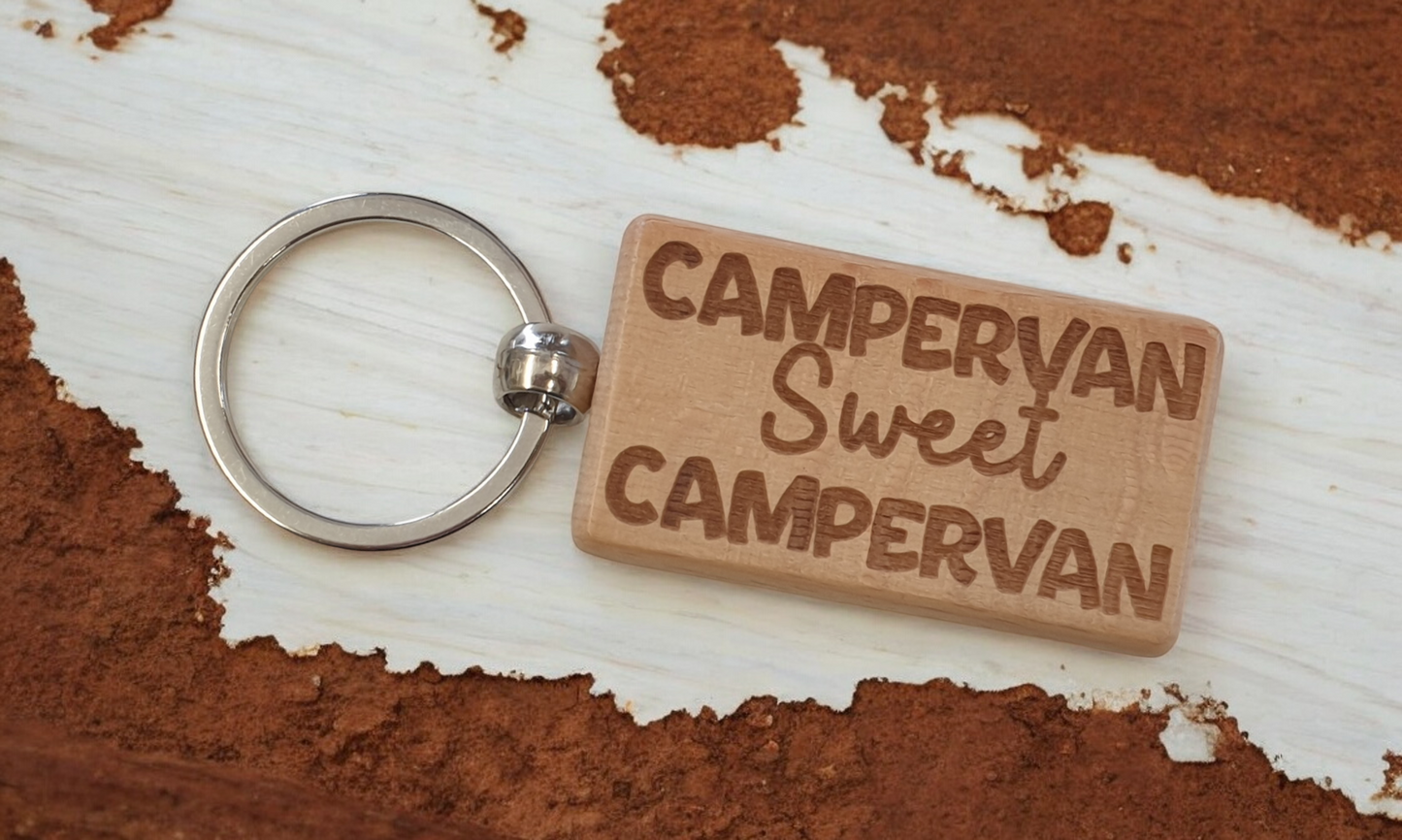 Campervan Keyring Gift Sweet Campervan Cute Engraved Wooden Key Fob Fun Novelty Nice Present