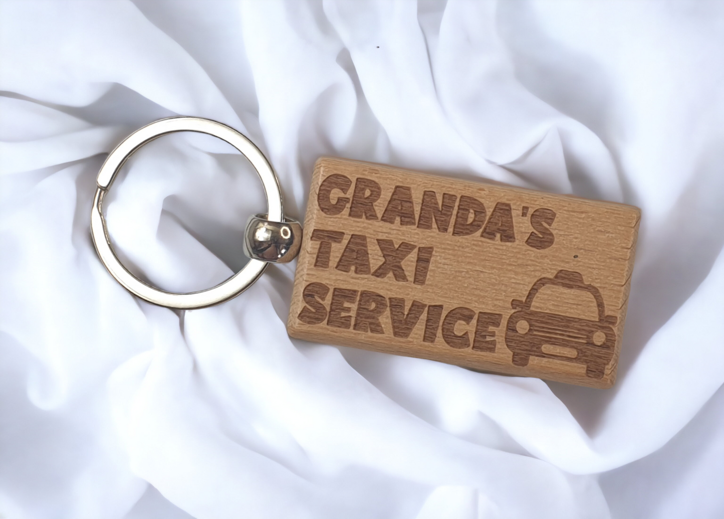 Granda's Keyring Gift - Granda's Taxi Service - Cute Engraved Wooden Keyring Funny Novelty Nice Custom Present