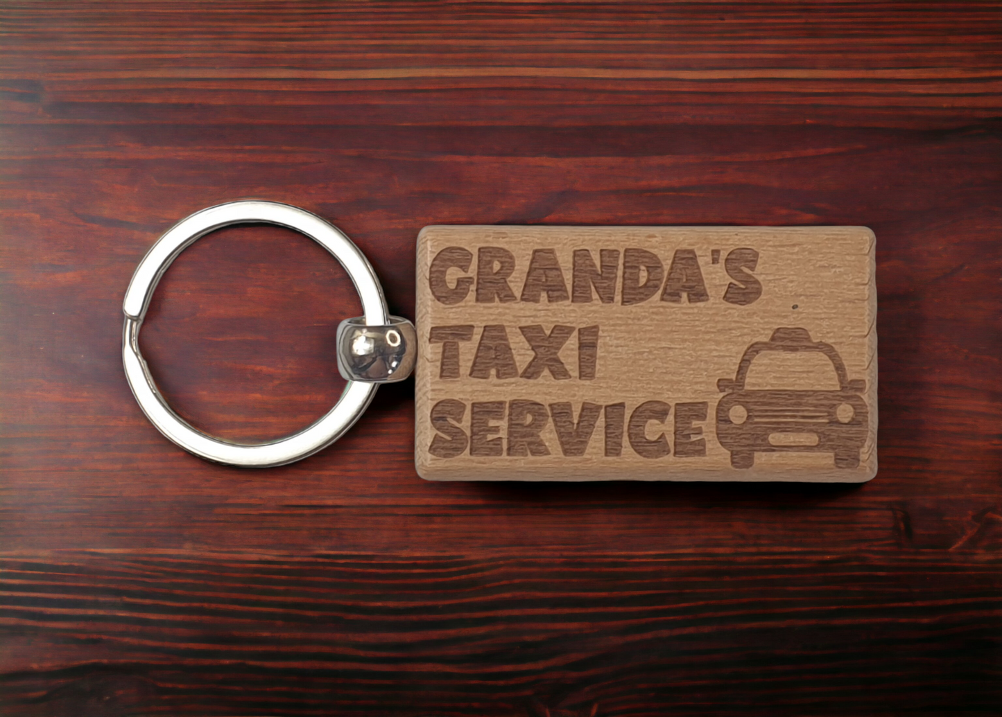 Granda's Keyring Gift - Granda's Taxi Service - Cute Engraved Wooden Keyring Funny Novelty Nice Custom Present