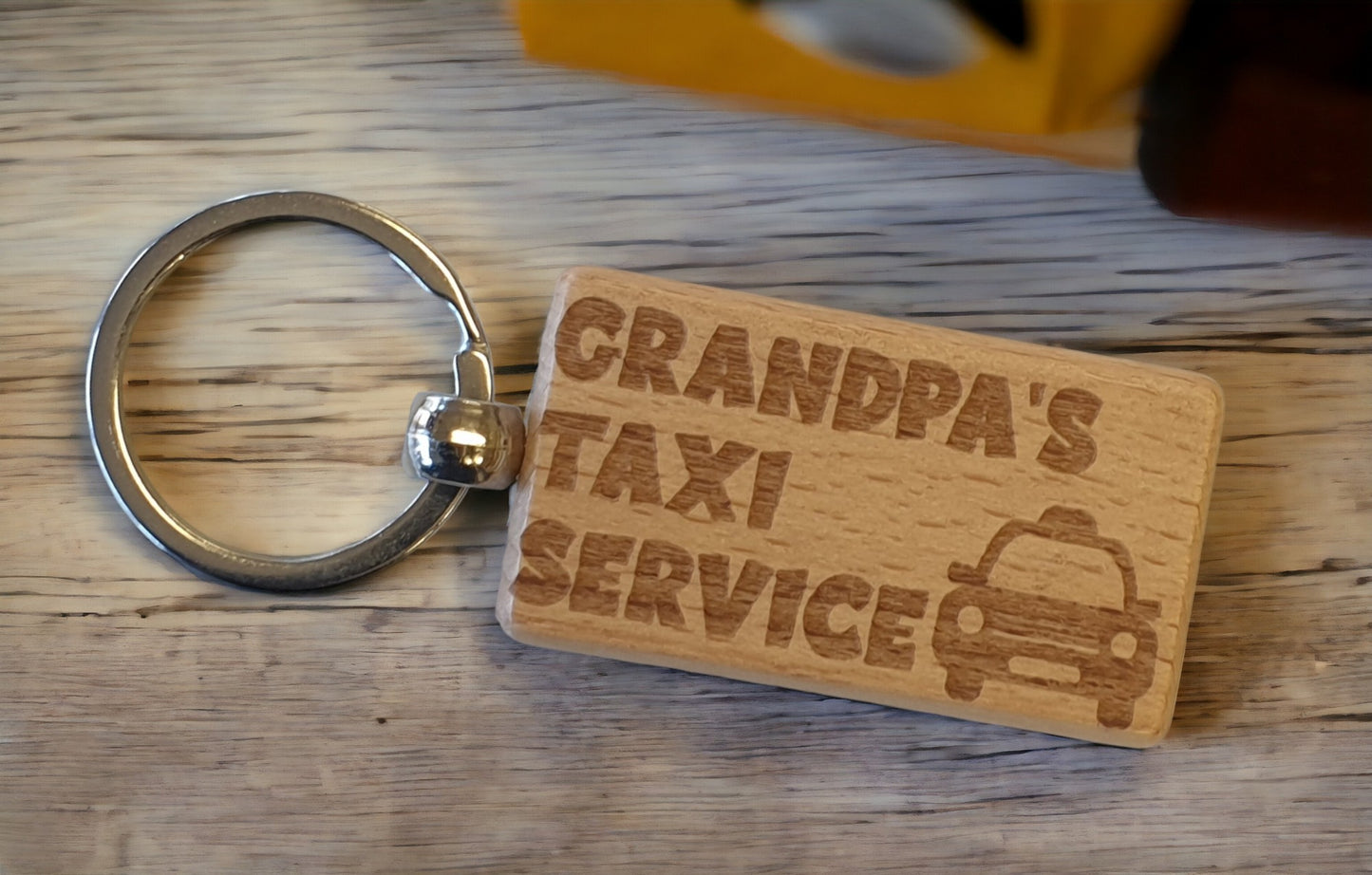 Grandpa Keyring Gift - Grandpa's Taxi Service - Cute Engraved Wooden Keyring Funny Novelty Nice Custom Present