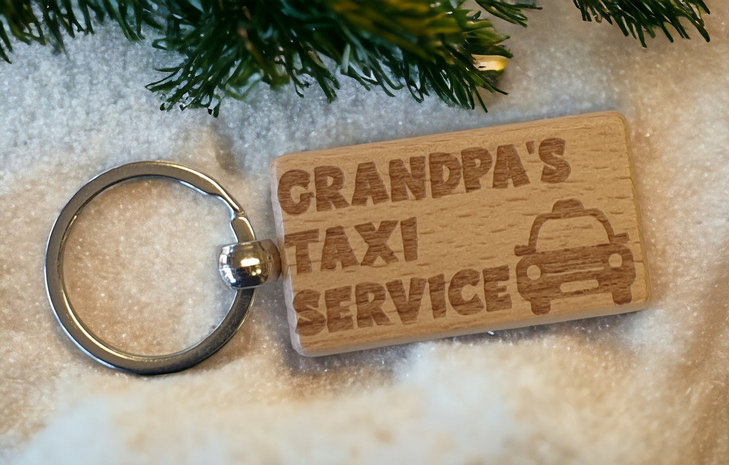Grandpa Keyring Gift - Grandpa's Taxi Service - Cute Engraved Wooden Keyring Funny Novelty Nice Custom Present