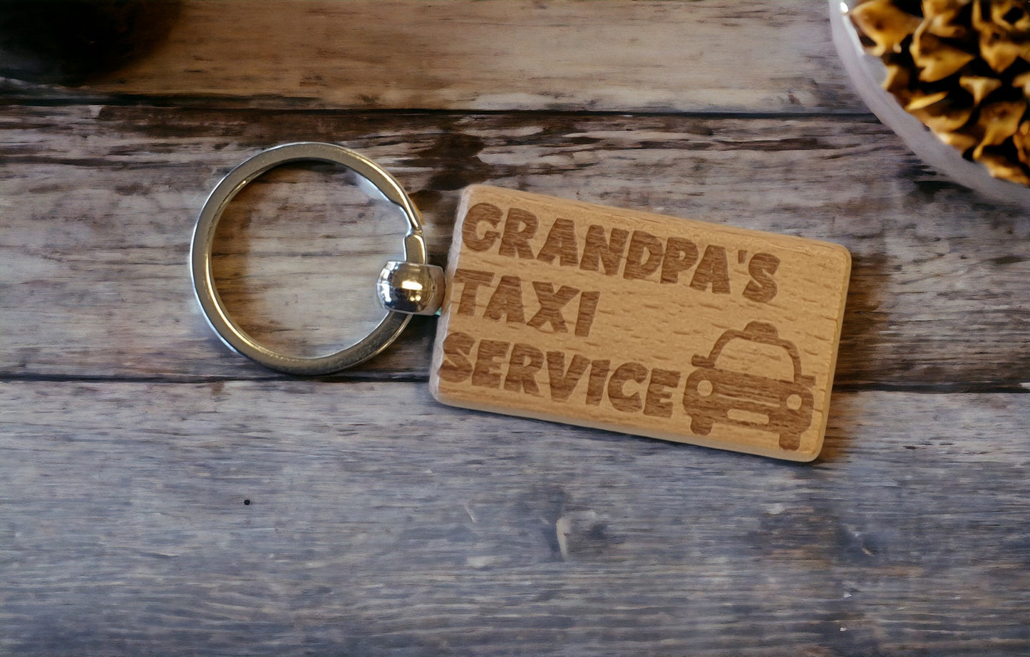 Grandpa Keyring Gift - Grandpa's Taxi Service - Cute Engraved Wooden Keyring Funny Novelty Nice Custom Present
