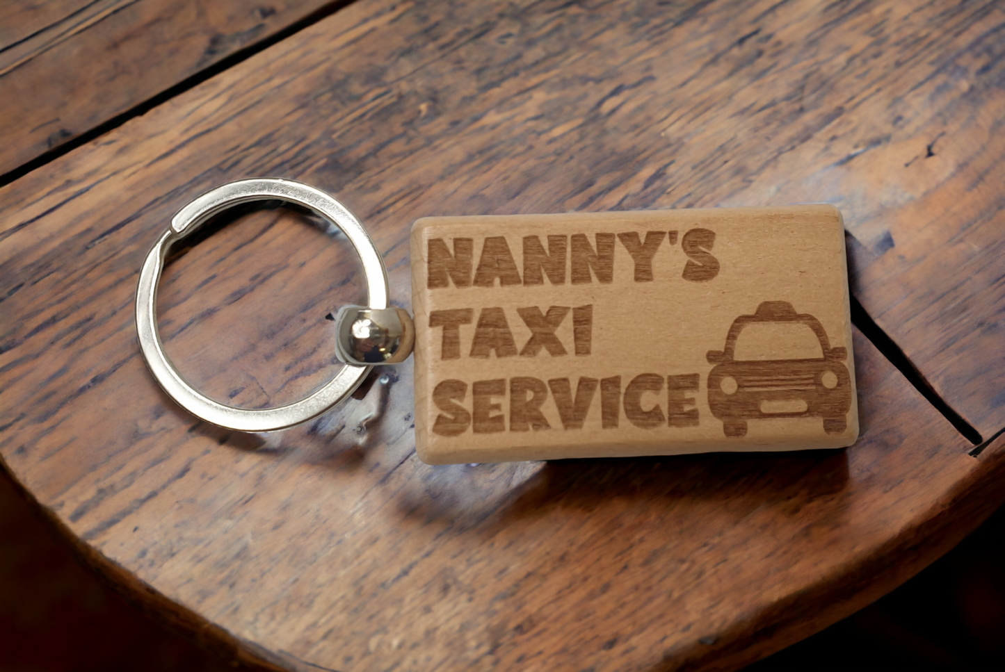 Nanny Keyring Gift - Nanny's Taxi Service - Cute Engraved Wooden Keyring Funny Novelty Nice Custom Present