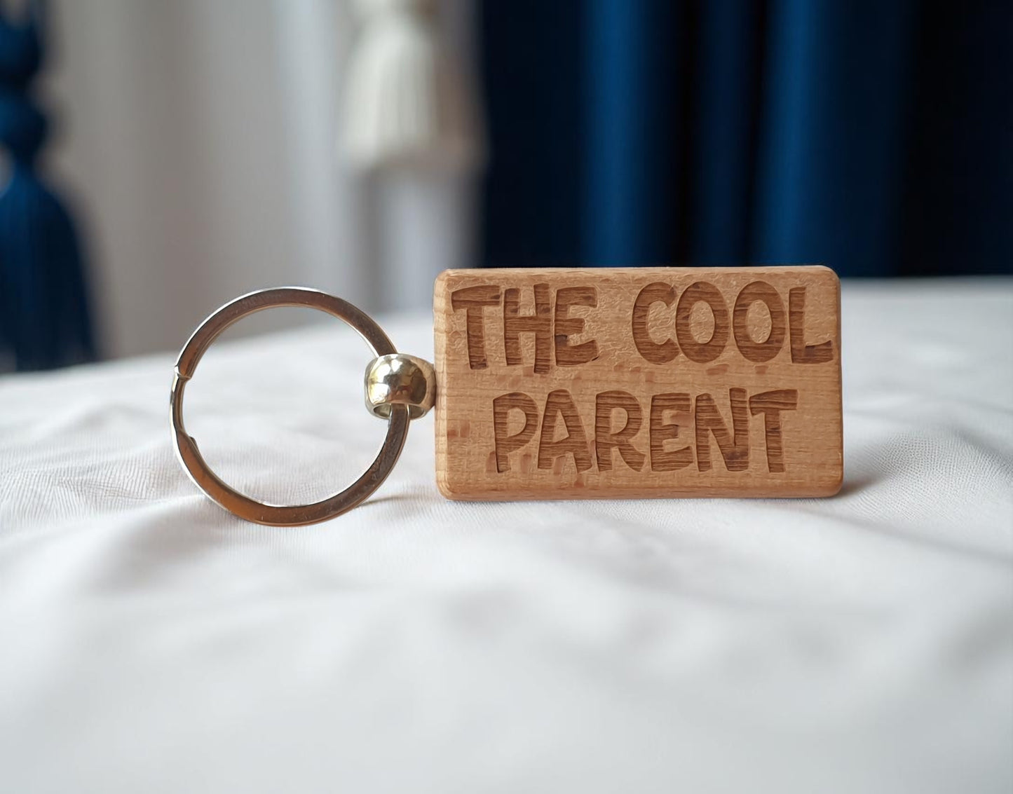 Mum Dad Keyring Gift The Cool Parent Cute Engraved Wooden Key Fob Fun Novelty Nice Present