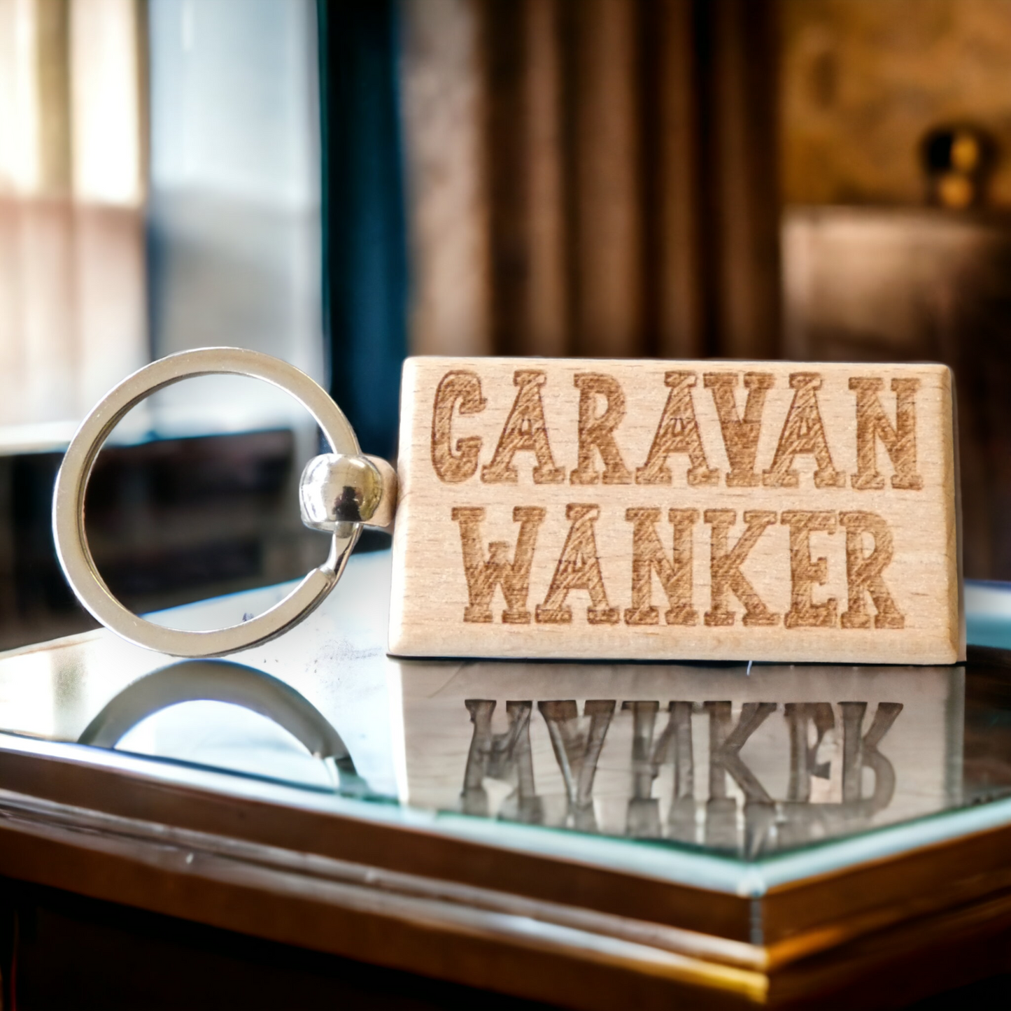 Caravan Keyring Gift Caravan Wanker Cute Engraved Wooden Key Fob Fun Novelty Nice Custom Present