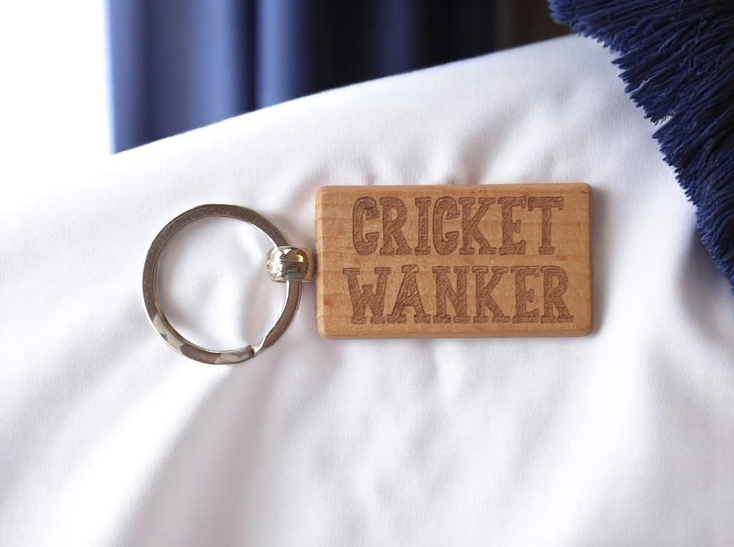 Cricket Keyring Gift - Cricket Wanker - Cute Engraved Wooden Key Fob Fun Novelty Sports Fan Nice Custom Present