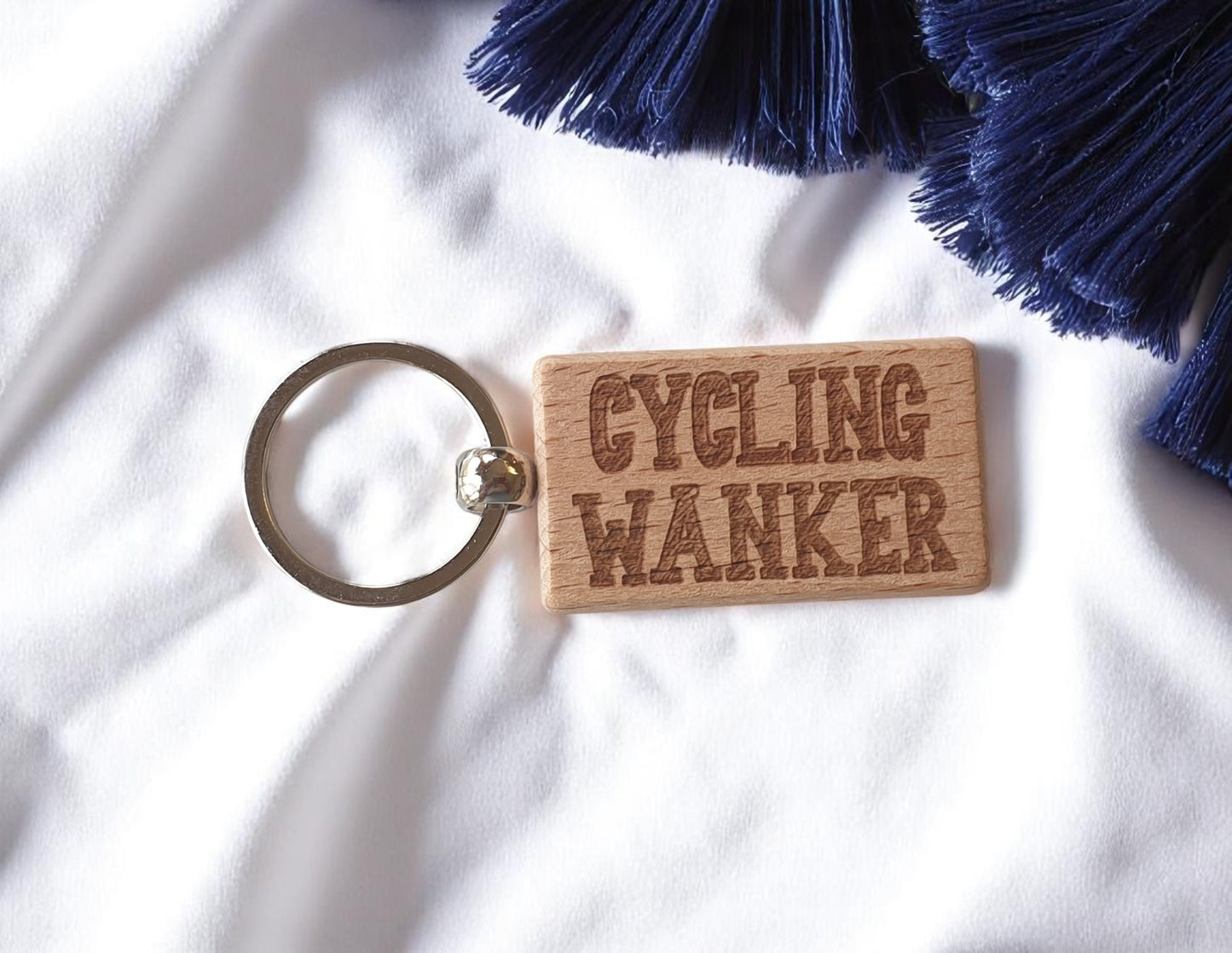 Cyclist Keyring Gift - Cycling Wanker - Cute Engraved Wooden Key Fob Fun Novelty Sports Fan Nice Custom Present