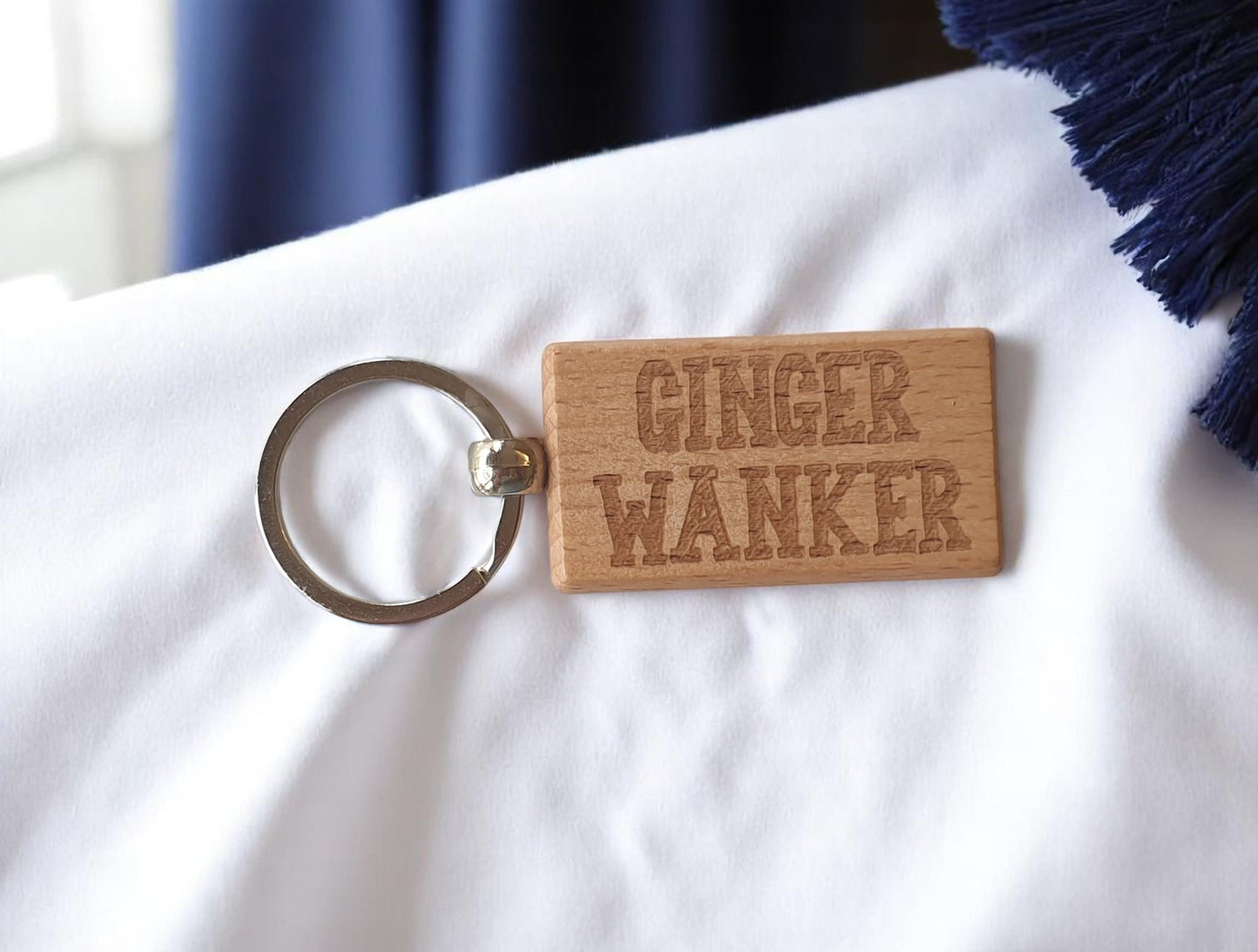 Ginger Keyring Gift - Ginger Wanker - Cute Engraved Wooden Key Fob Fun Novelty Nice Custom Present