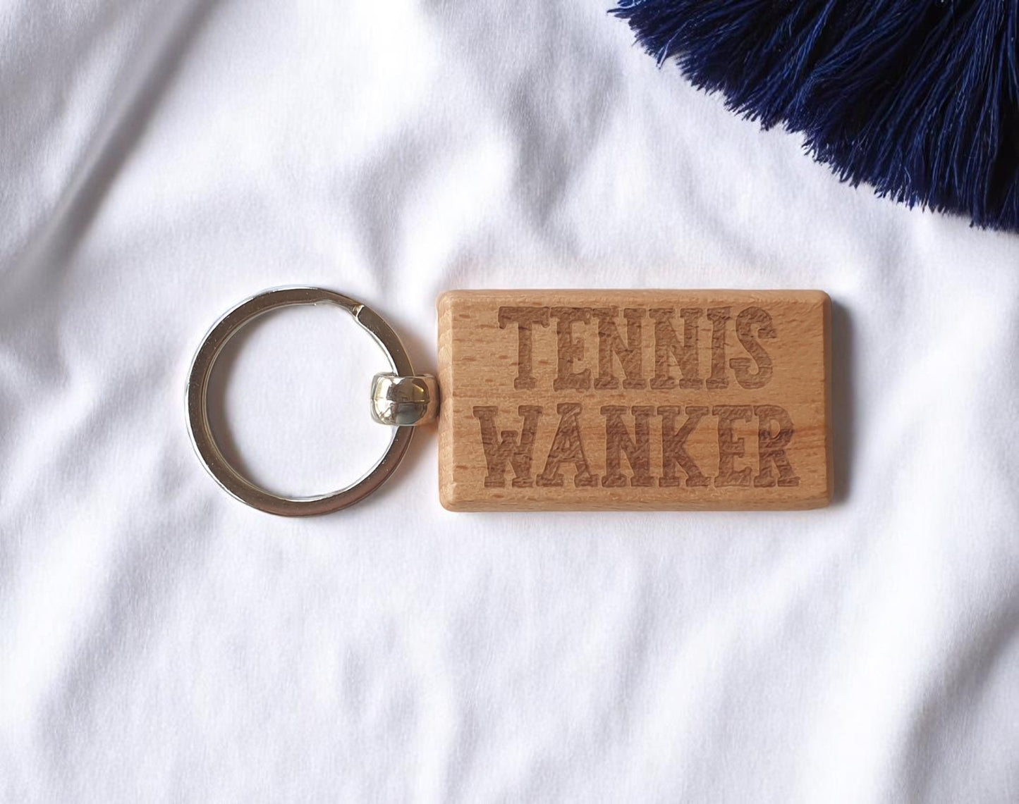 Tennis Keyring Gift - Tennis Wanker - Cute Engraved Wooden Key Fob Fun Novelty Sports Fan Nice Custom Present