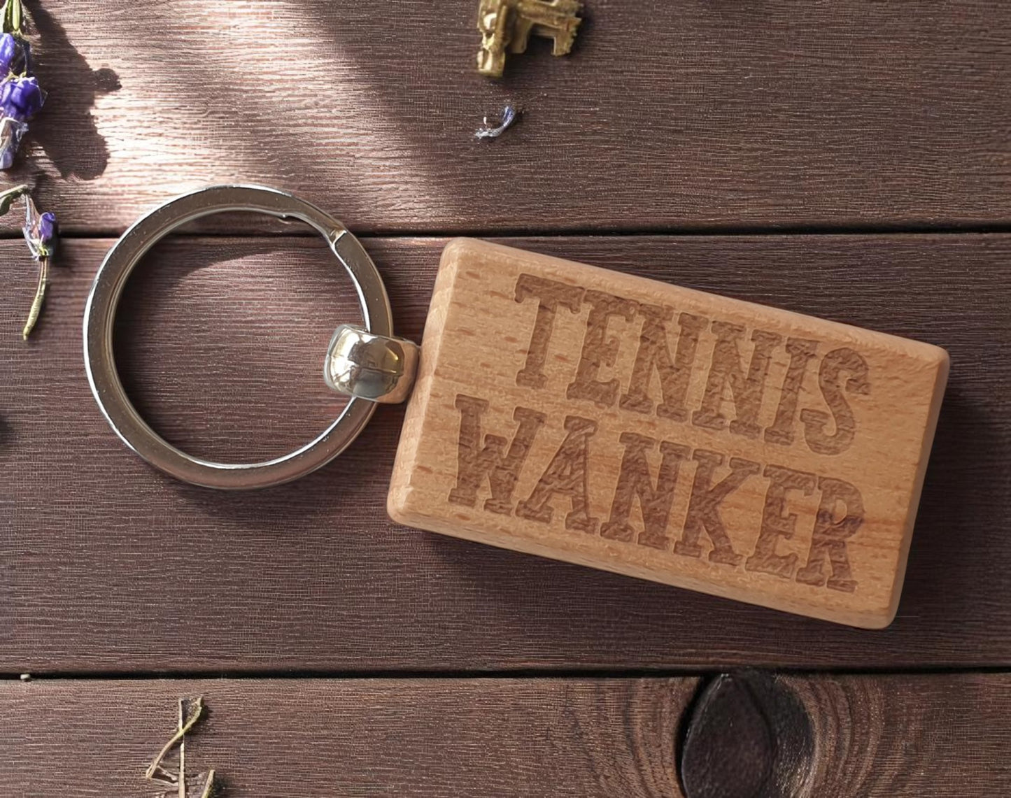 Tennis Keyring Gift - Tennis Wanker - Cute Engraved Wooden Key Fob Fun Novelty Sports Fan Nice Custom Present