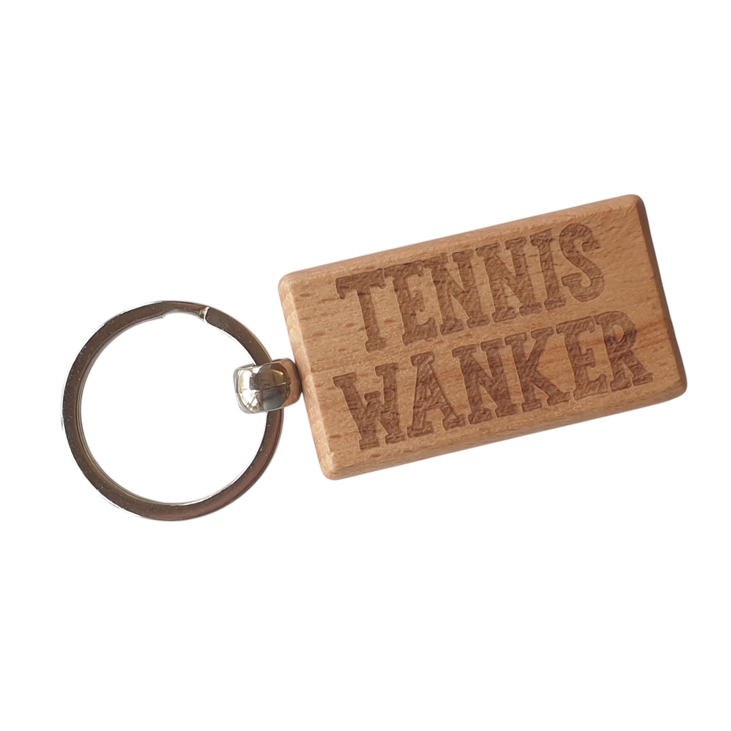 Tennis Keyring Gift - Tennis Wanker - Cute Engraved Wooden Key Fob Fun Novelty Sports Fan Nice Custom Present