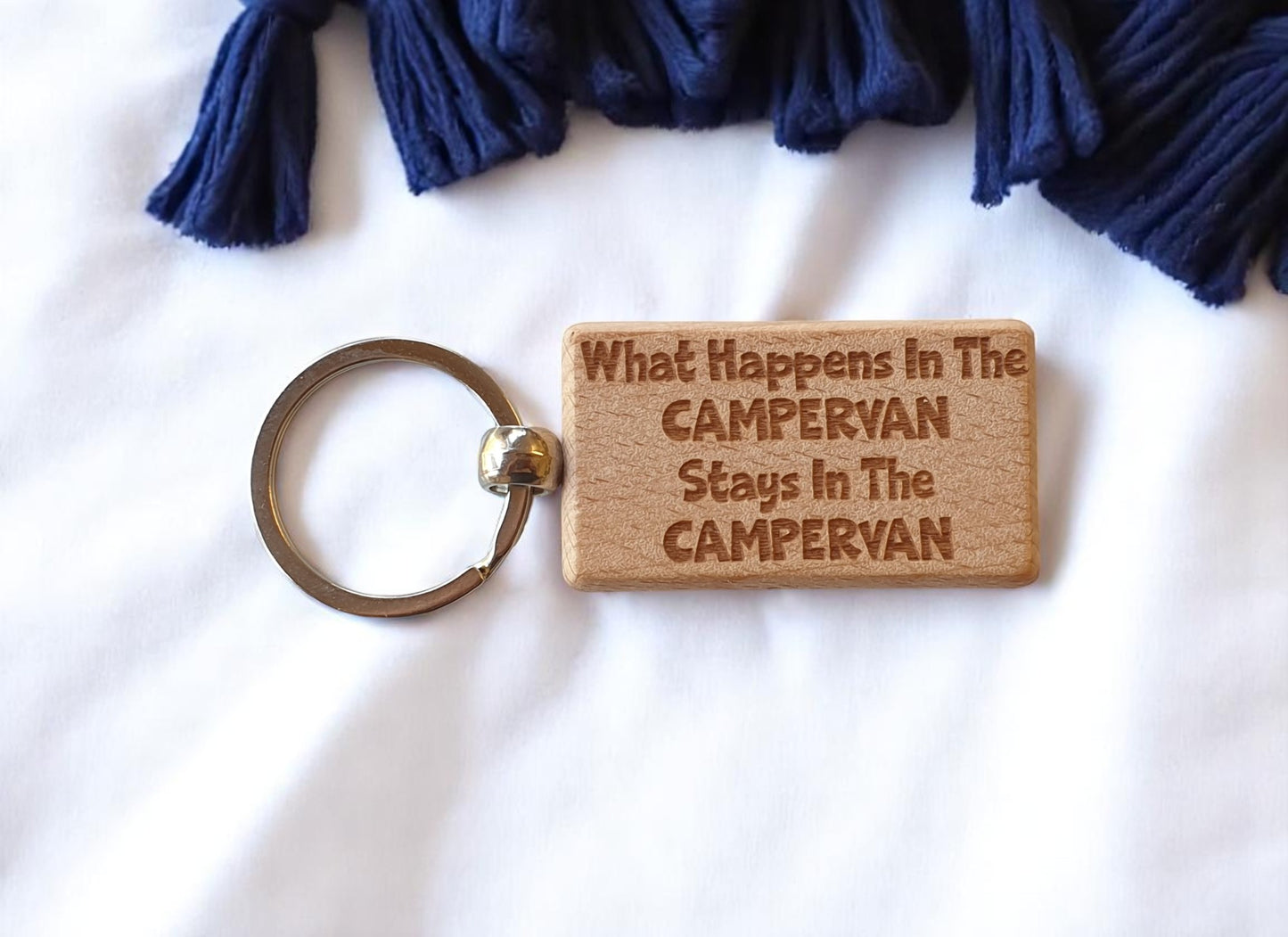 Campervan Keyring Gift What Happens In Stays In The Cute Engraved Wooden Key Fob Chain Fun Nice Custom Present