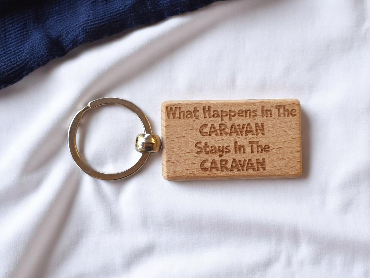 Caravan Keyring Gift What Happens In Stays In The Cute Engraved Wooden Key Fob Chain Fun Nice Custom Present