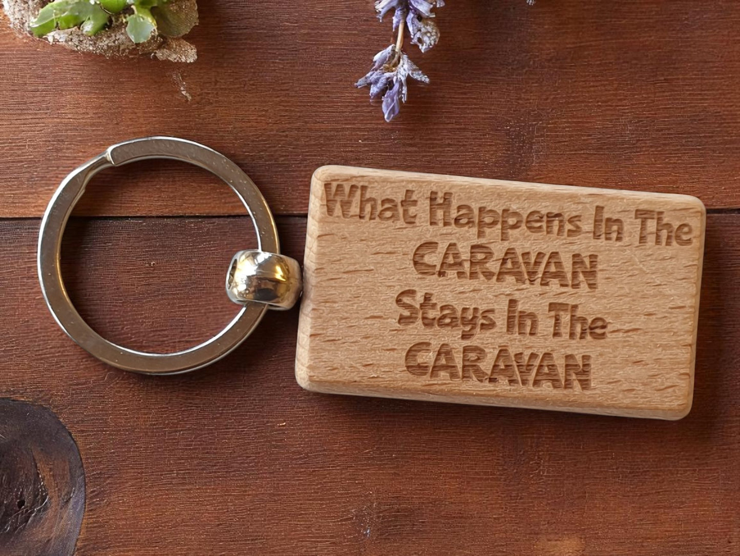 Caravan Keyring Gift What Happens In Stays In The Cute Engraved Wooden Key Fob Chain Fun Nice Custom Present