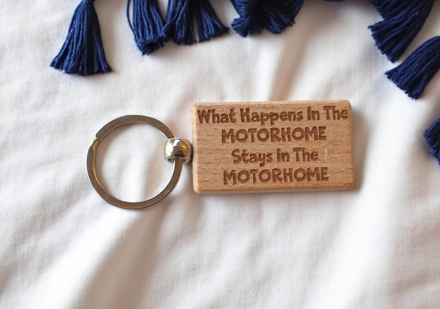 Motorhome Keyring Gift What Happens In Stays In The Cute Engraved Wooden Campervan Key Fob Chain Fun Nice Custom Present
