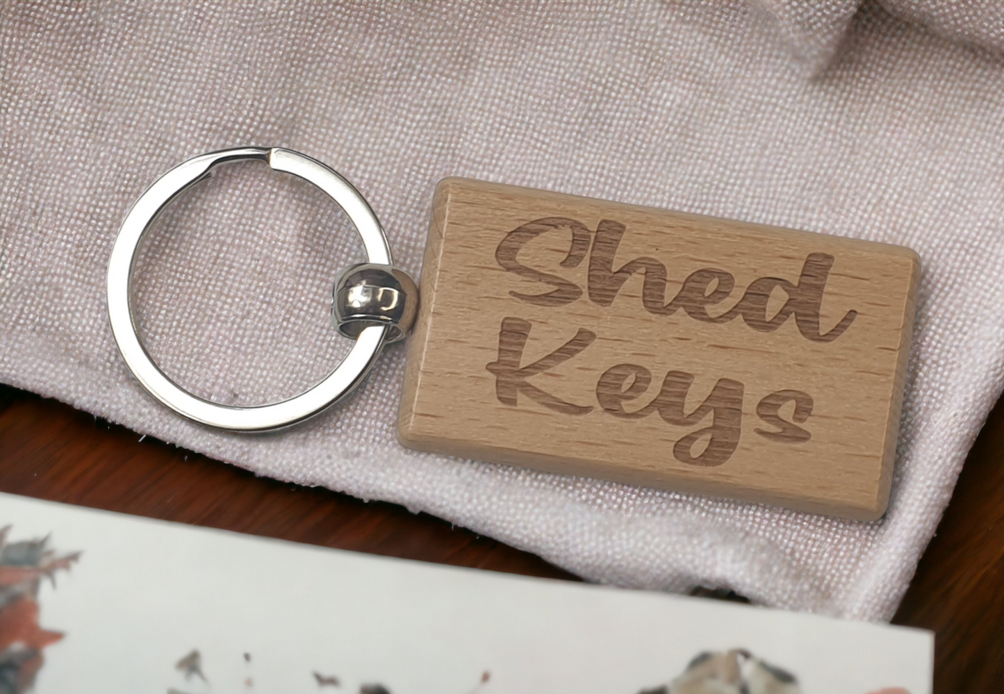Shed Keys Keyring Gift - Any Name Key Ring - Nice Cute Engraved Wooden Key Fob Novelty Custom House Home Present