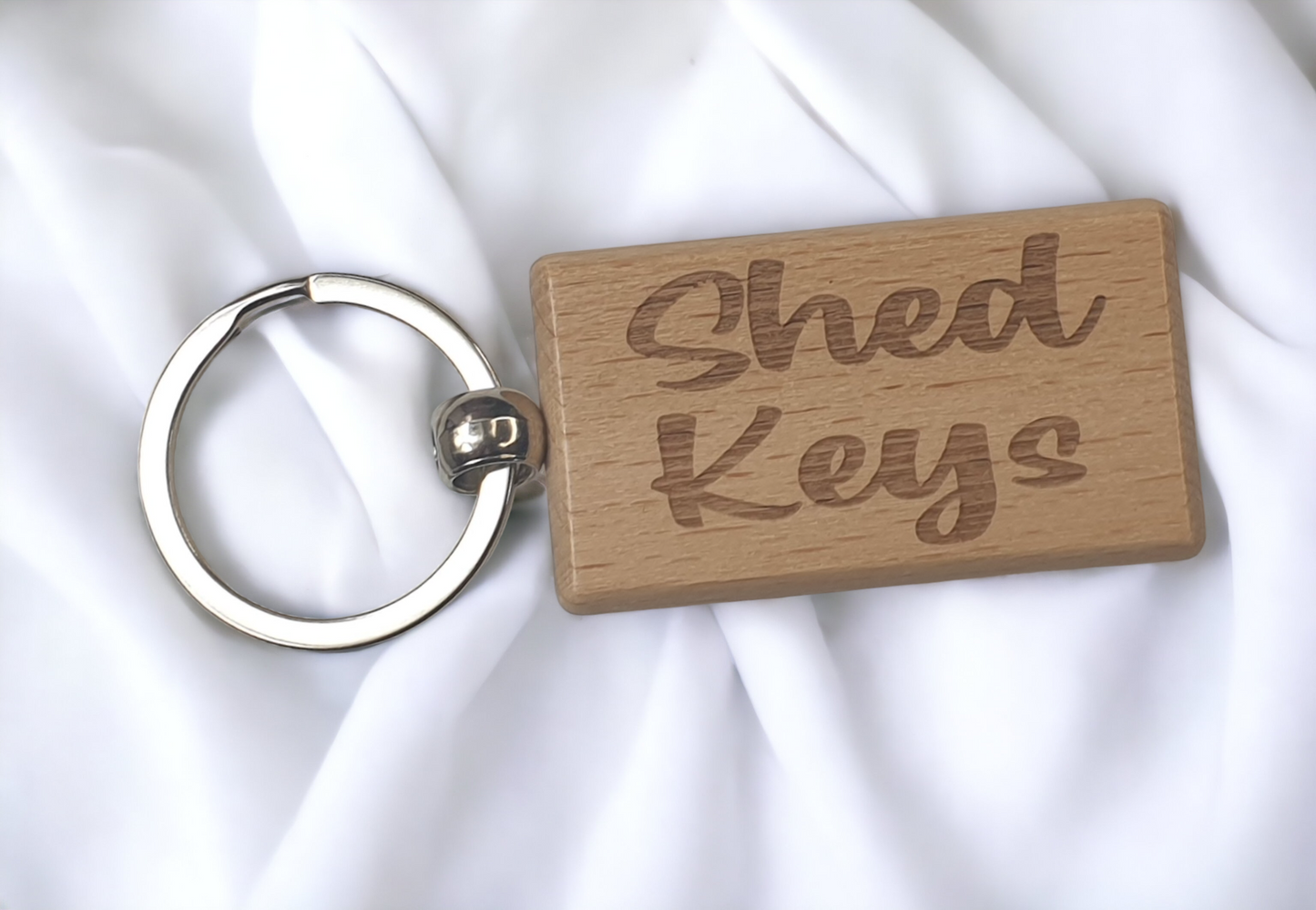 Shed Keys Keyring Gift - Any Name Key Ring - Nice Cute Engraved Wooden Key Fob Novelty Custom House Home Present