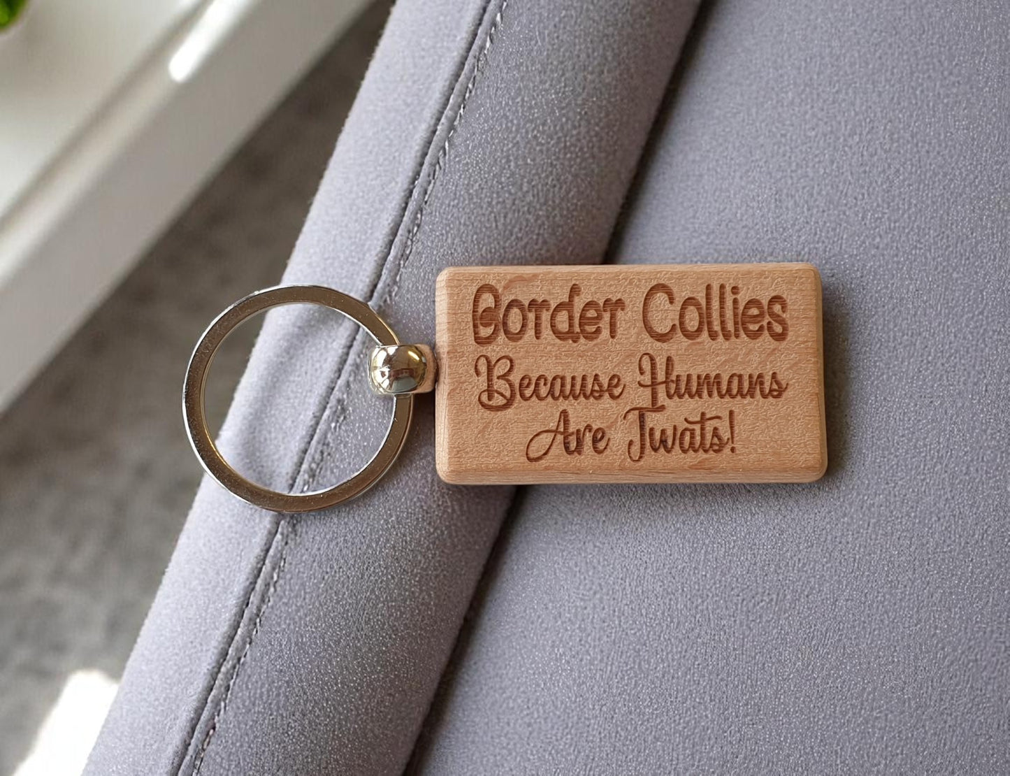Border Collie Keyring Gift - Because Humans Are Twats - Nice Cute Engraved Wooden Key Fob Novelty Dog Owner Present (Copy)