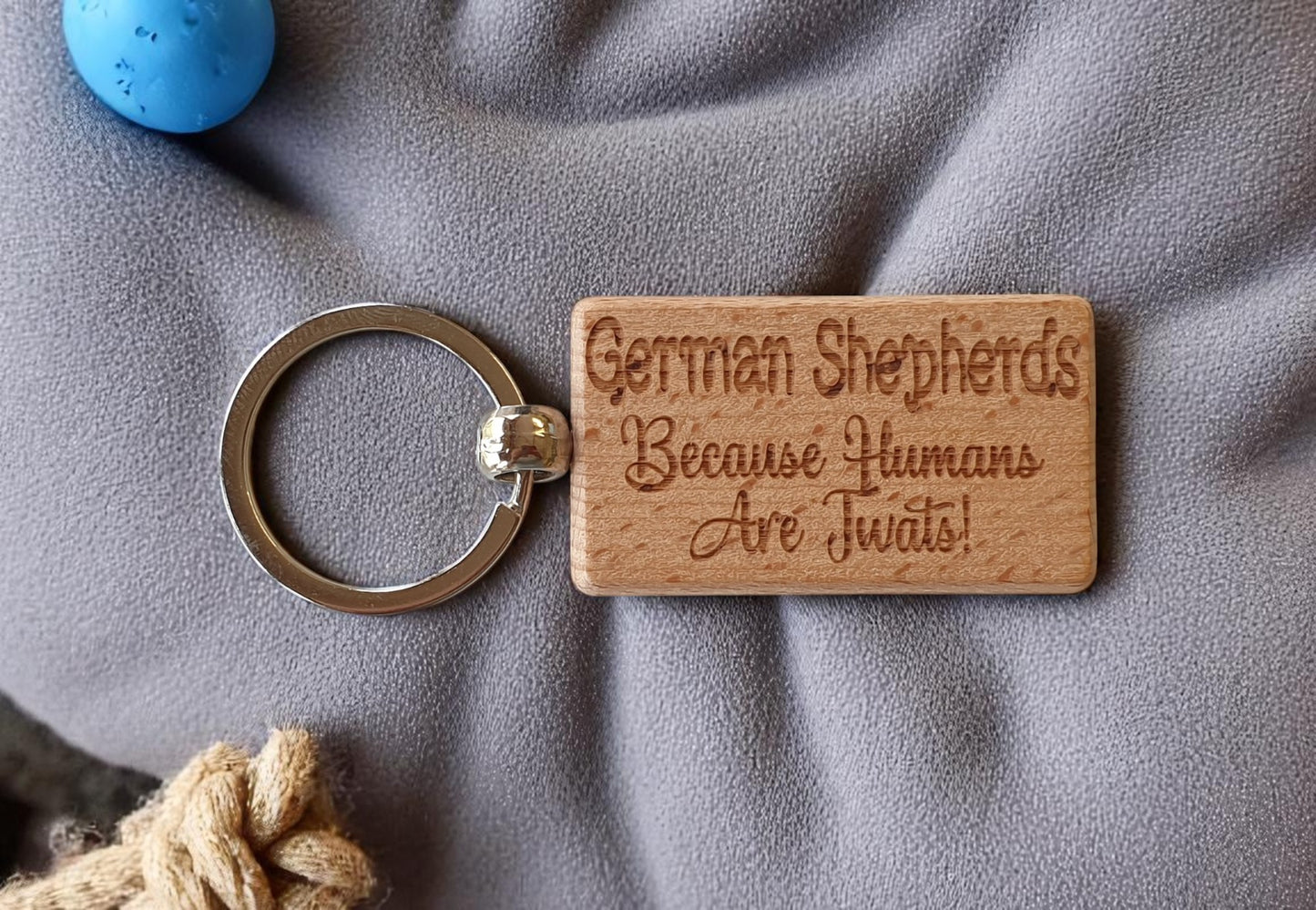 German Shepherd Keyring Gift - Because Humans Are Twats - Nice Cute Engraved Wooden Key Fob Novelty Dog Owner Present