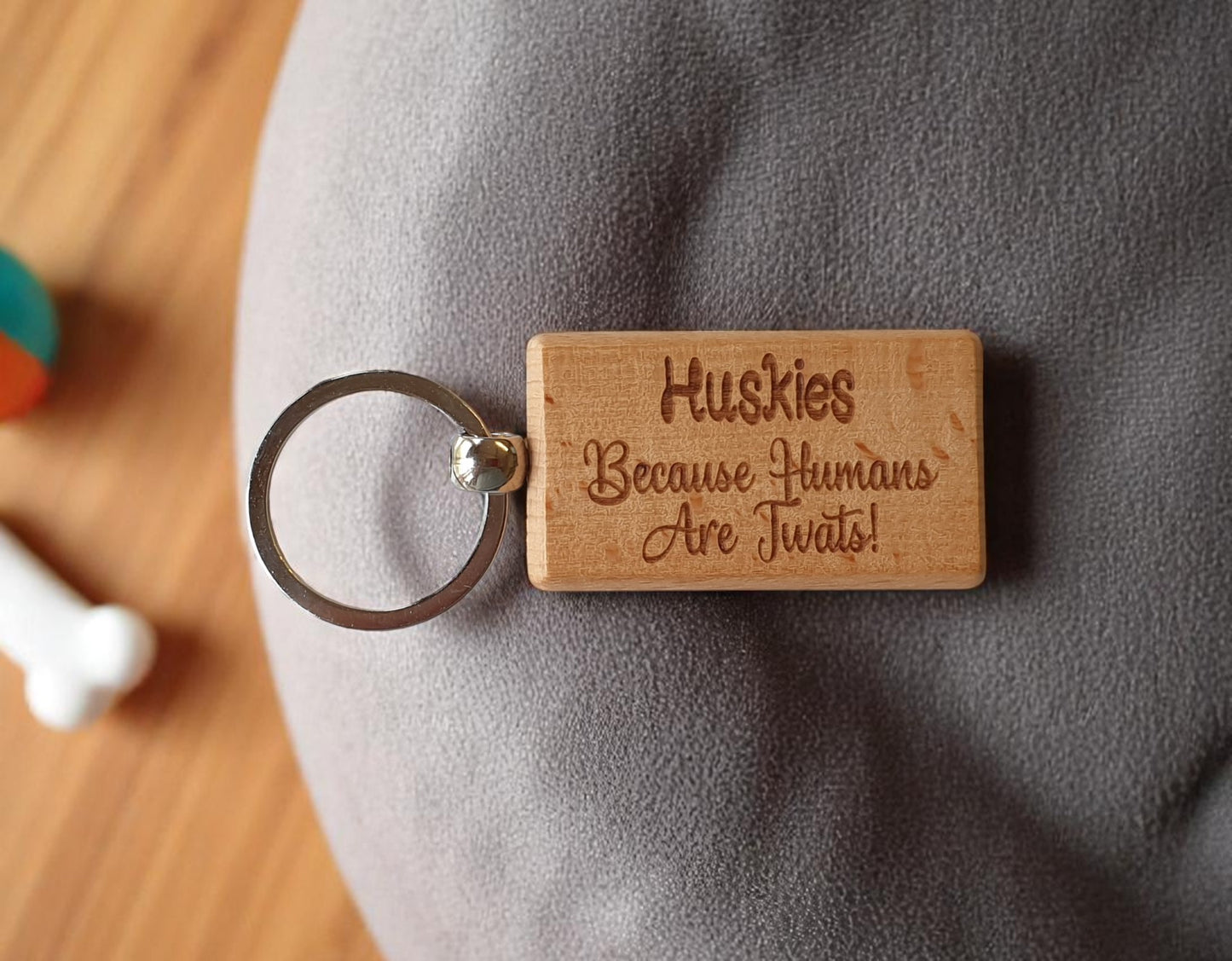Husky Keyring Gift - Because Humans Are Twats - Nice Cute Engraved Wooden Key Fob Novelty Dog Owner Present
