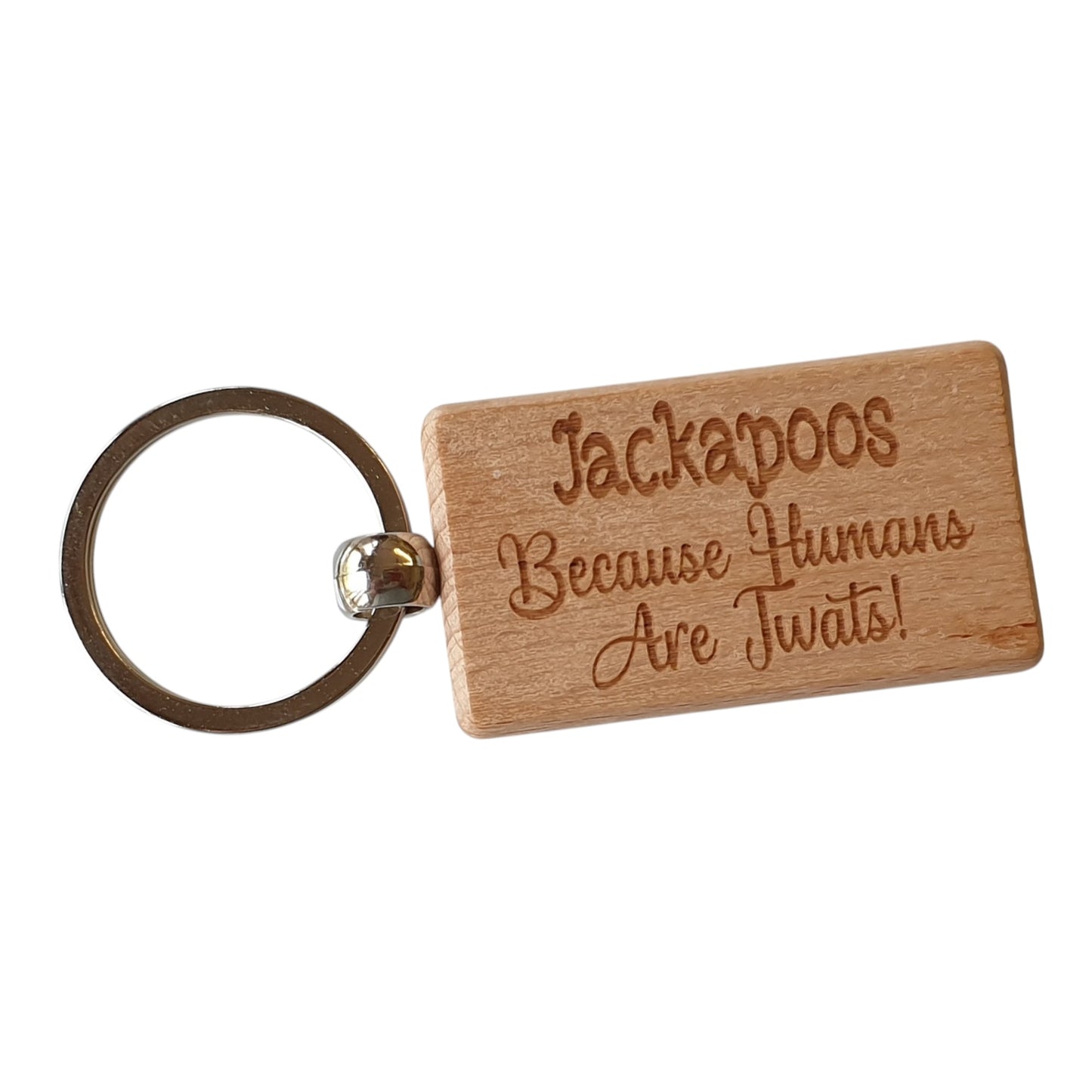 Jackapoo Keyring Gift - Because Humans Are Twats - Nice Cute Engraved Wooden Key Fob Novelty Dog Owner Present