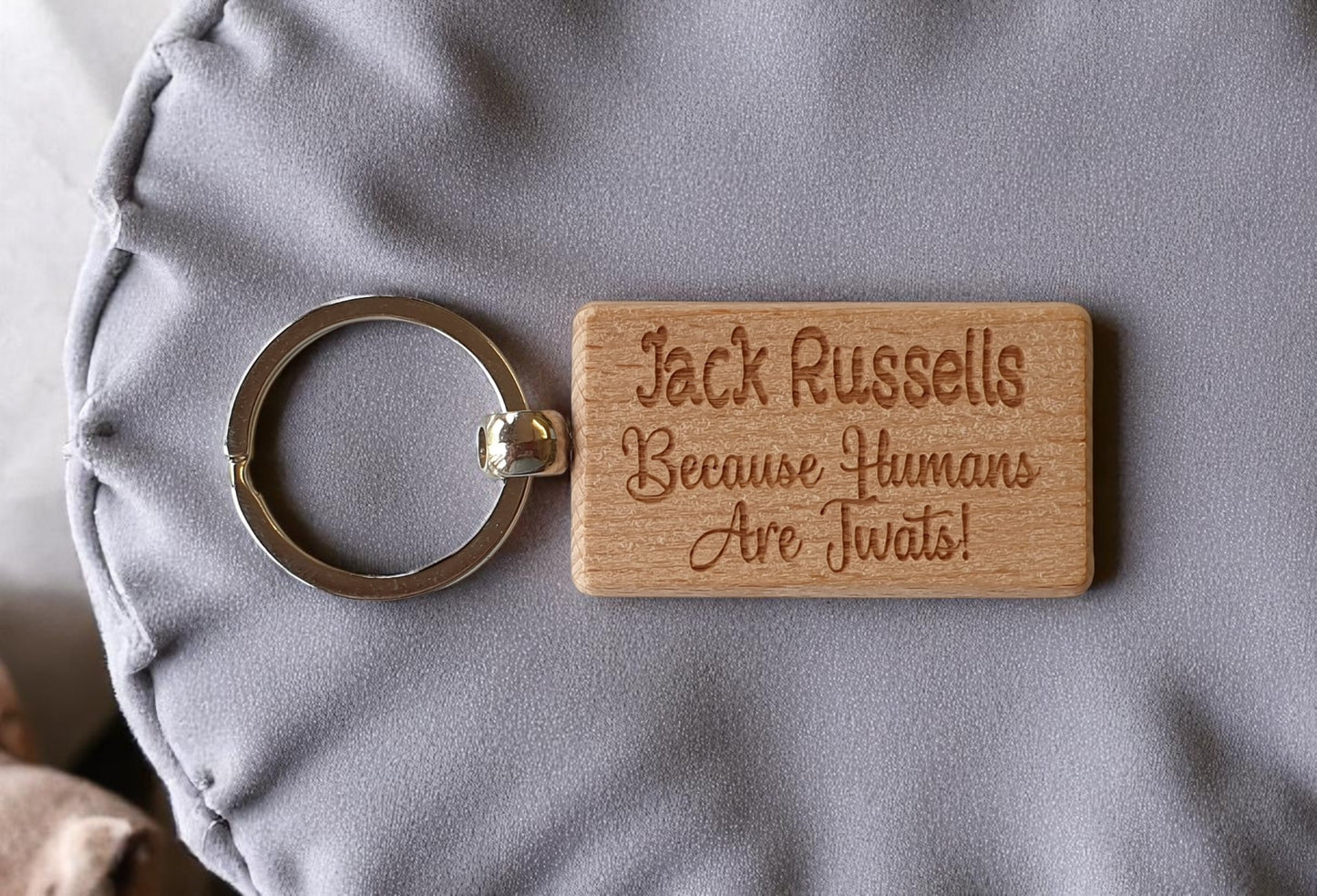 Jack Russell Keyring Gift - Because Humans Are Twats - Nice Cute Engraved Wooden Key Fob Novelty Dog Owner Present