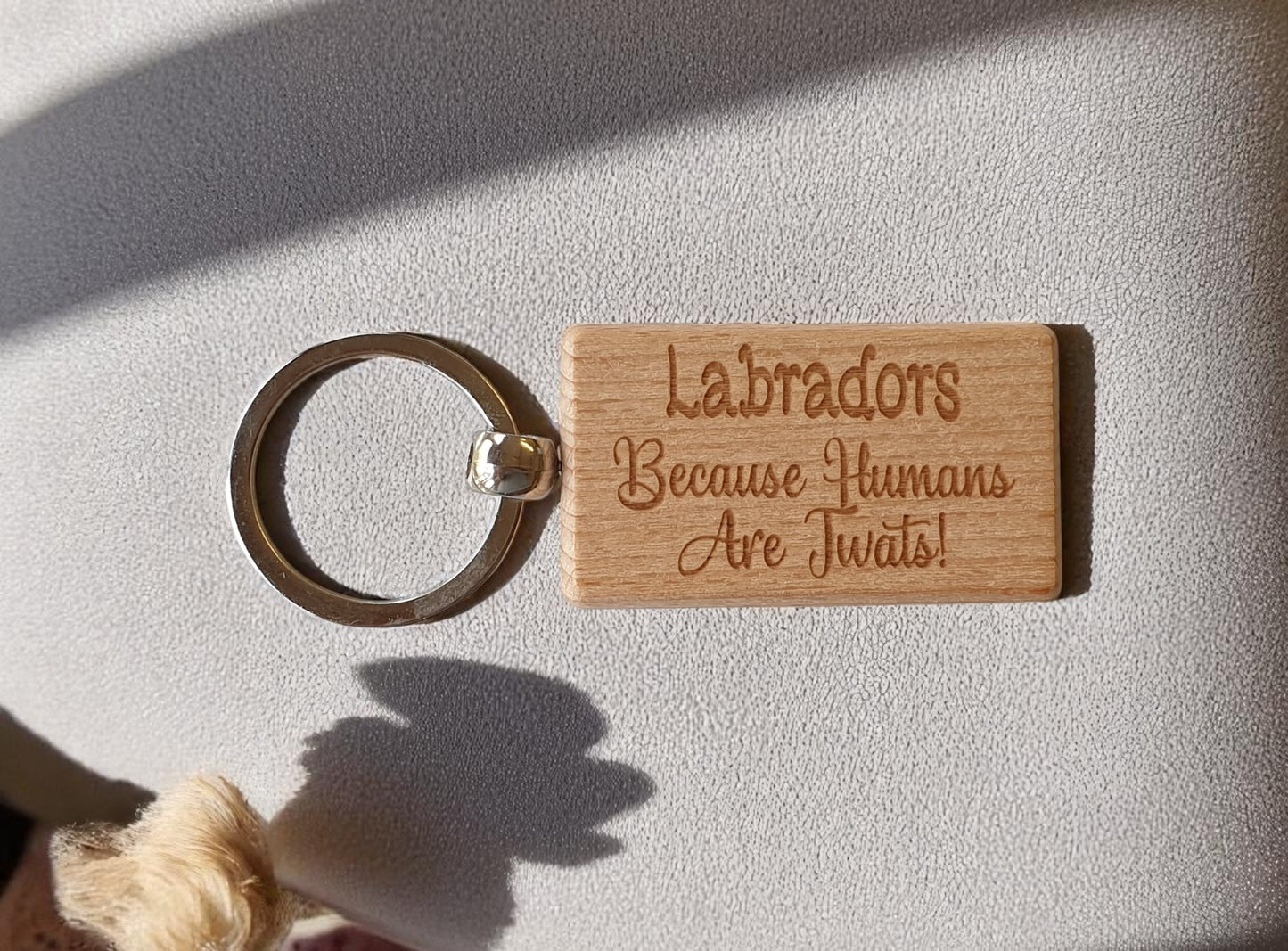 Labrador Keyring Gift - Because Humans Are Twats - Nice Cute Engraved Wooden Key Fob Novelty Dog Owner Present