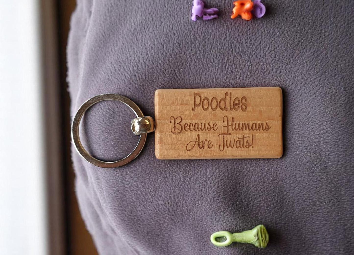 Poodle Keyring Gift - Because Humans Are Twats - Nice Cute Engraved Wooden Key Fob Novelty Dog Owner Present