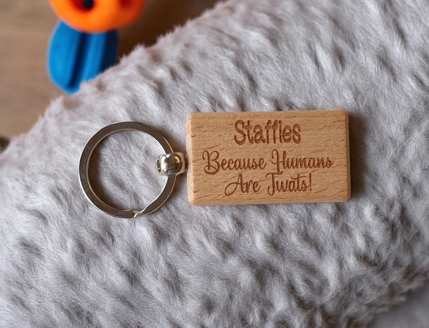 Staffie Keyring Gift - Because Humans Are Twats - Nice Cute Engraved Wooden Key Fob Novelty Dog Owner Present