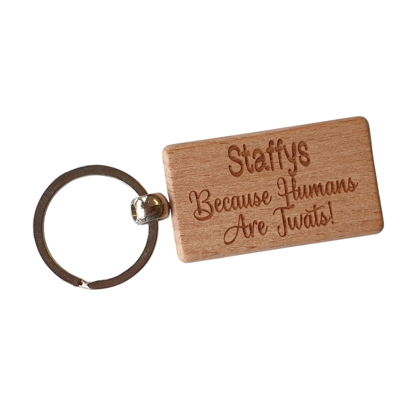 Staffy Keyring Gift - Because Humans Are Twats - Nice Cute Engraved Wooden Key Fob Novelty Dog Owner Present