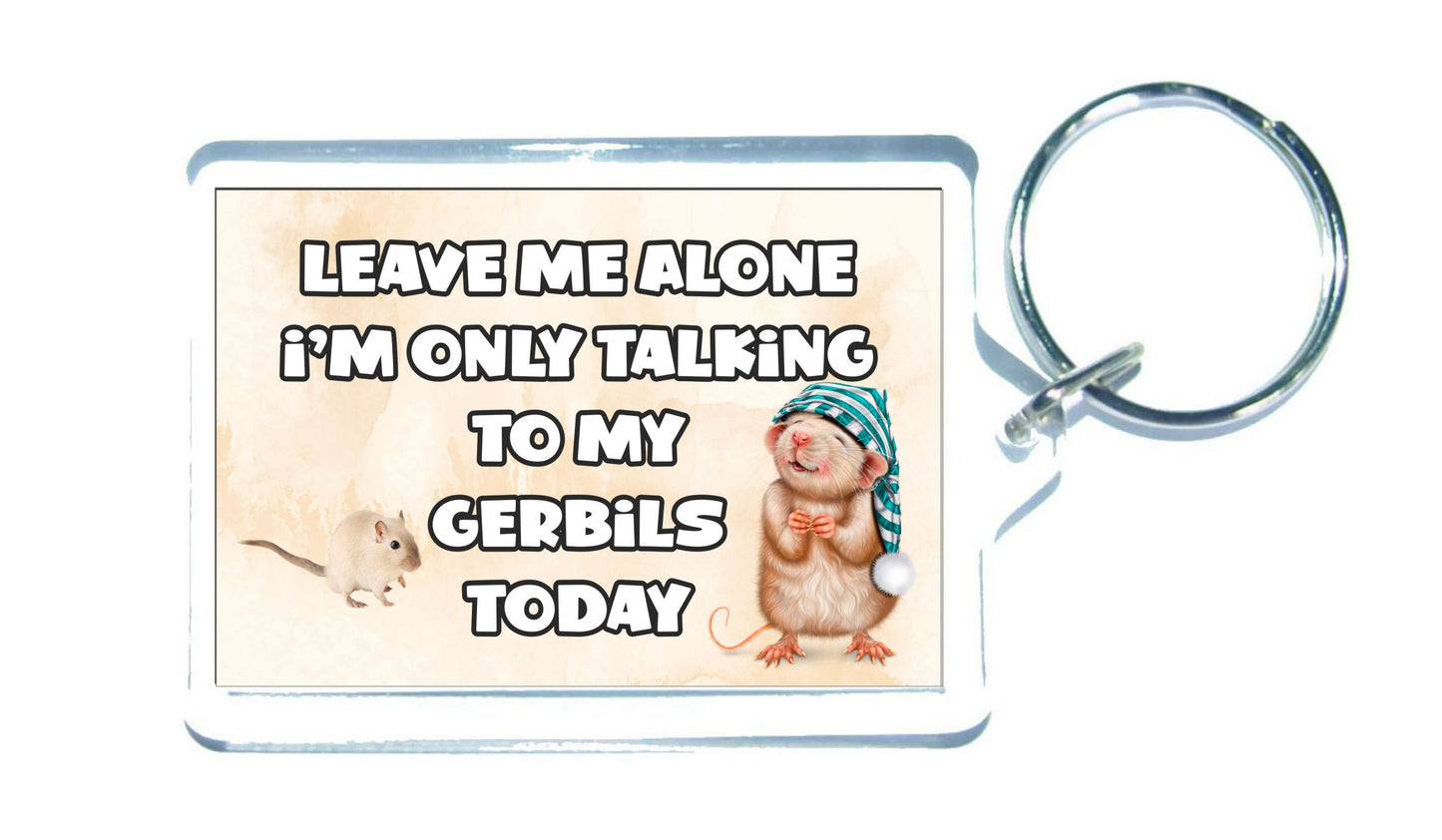 Gerbil Keyring Gift - Leave Me Alone I'm Only Talking To My Gerbils Today - Fun Cute Novelty Animal Present