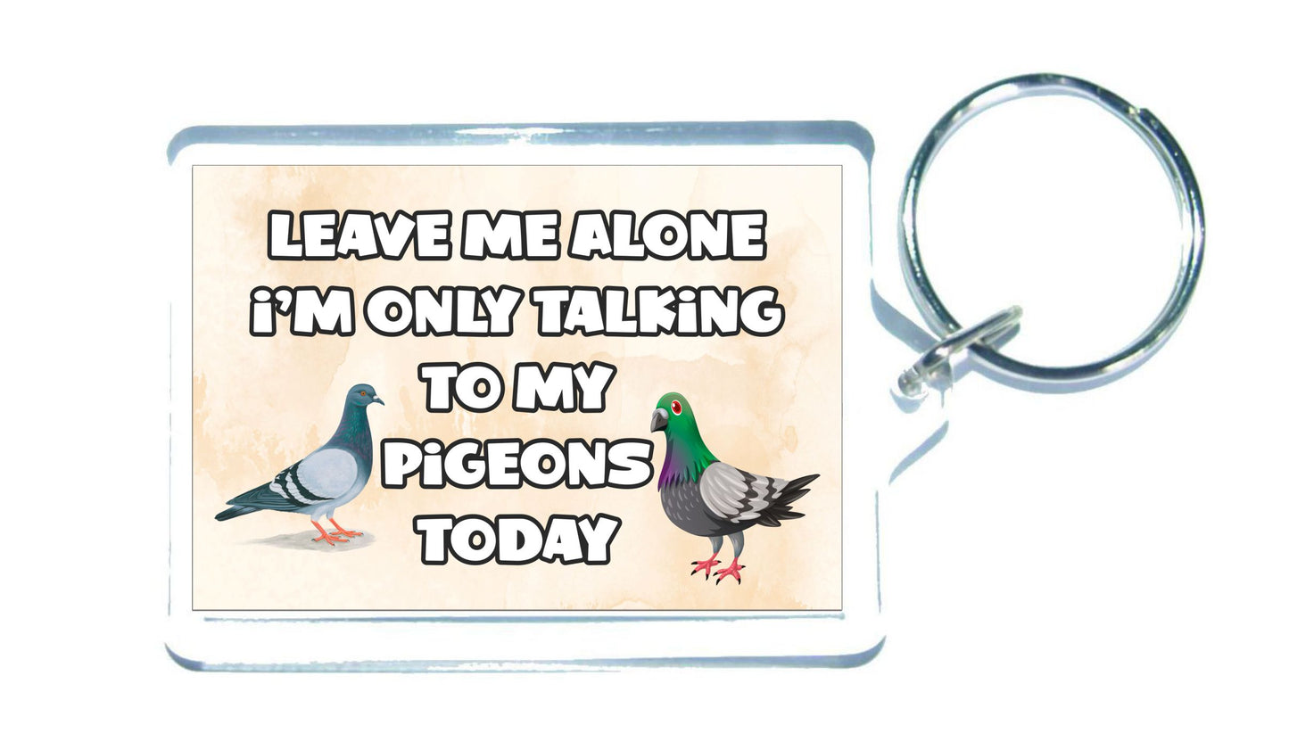 Pigeon Keyring Gift - Leave Me Alone I'm Only Talking To My Pigeons Today - Fun Cute Novelty Bird Animal Present