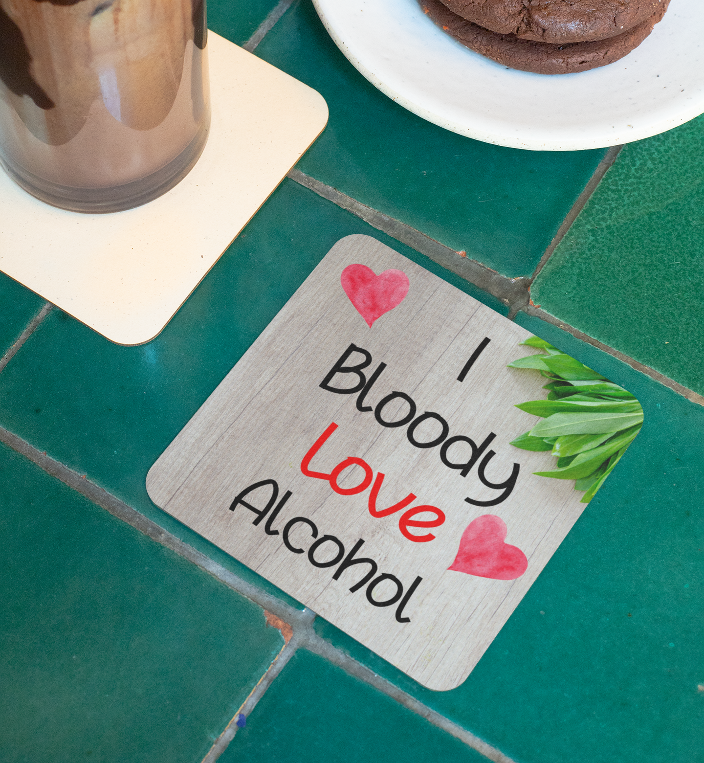Drink Coaster Gift - I Bloody Love Alcohol - Fun Novelty CORK Cute Present