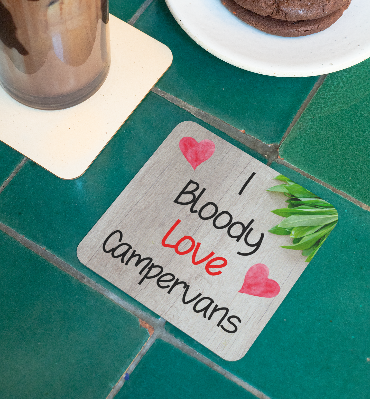 Campervan Coaster Gift - I Bloody Love Campervans - Fun Novelty Holiday CORK Cute Present