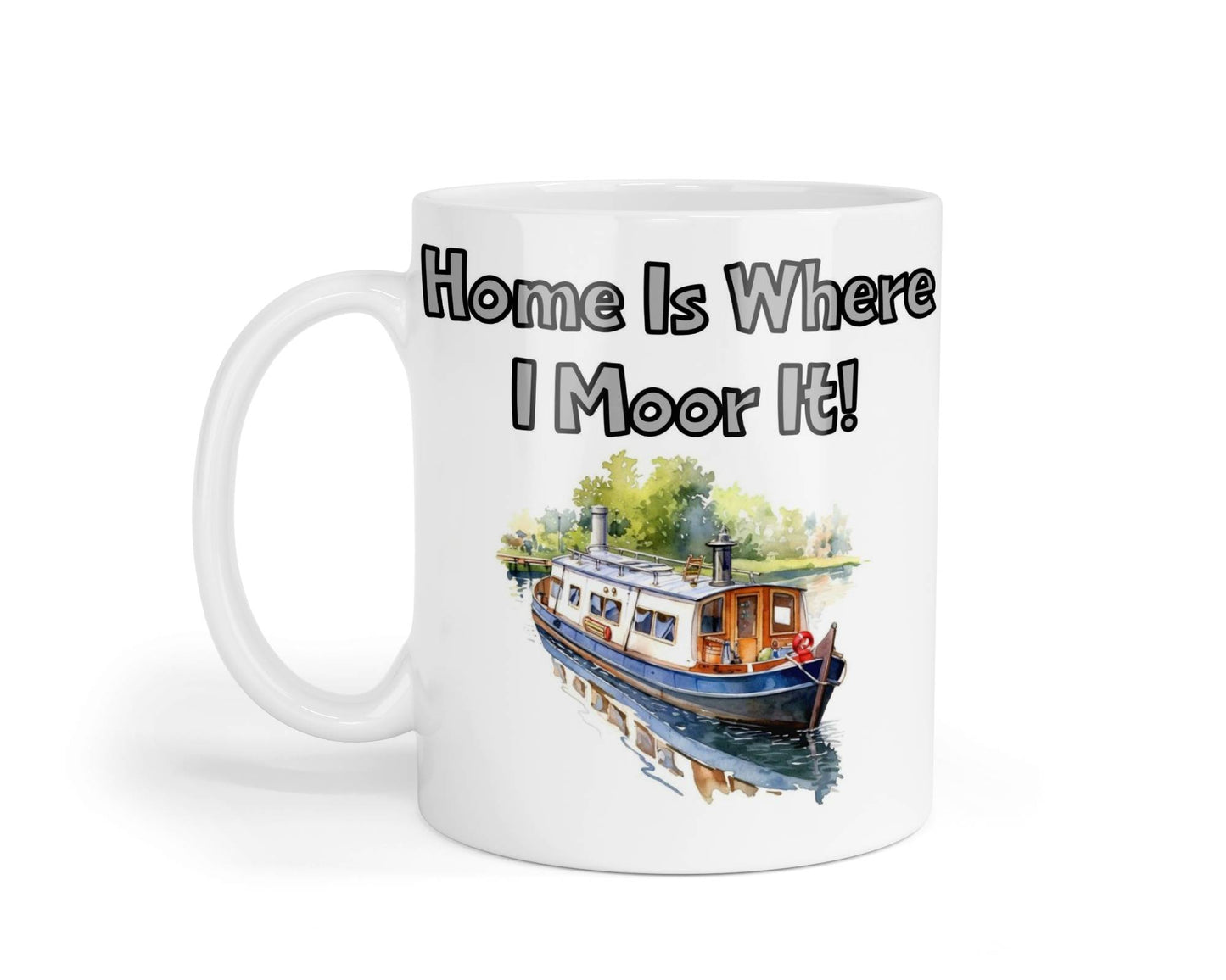 Narrowboat Mug Gift Home Is Where I Moor It Novelty Cute Canal Boat Funny Holiday Travel Boating Vacation Present