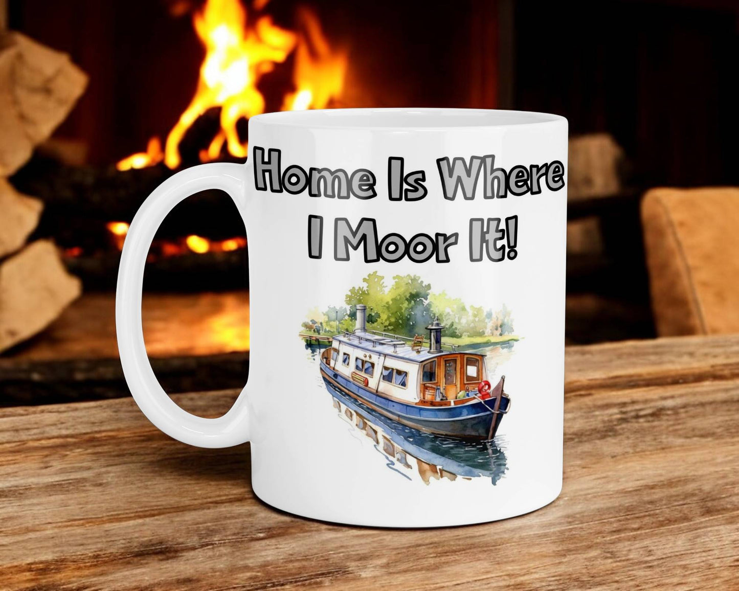 Narrowboat Mug Gift Home Is Where I Moor It Novelty Cute Canal Boat Funny Holiday Travel Boating Vacation Present