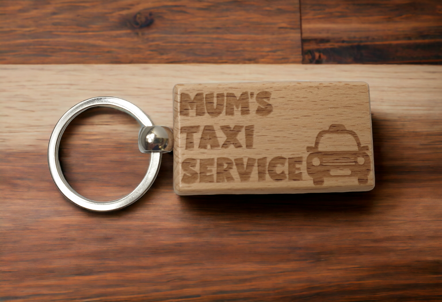 Mum Keyring Gift - Mum's Taxi Service - Engraved Wooden Key Fob Chain Funny Novelty Nice Present