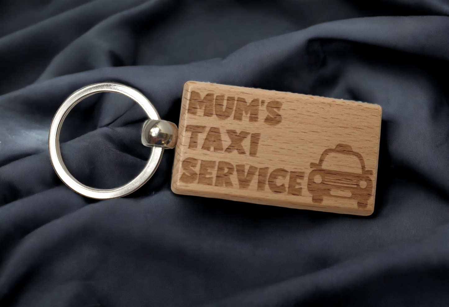 Mum Keyring Gift - Mum's Taxi Service - Engraved Wooden Key Fob Chain Funny Novelty Nice Present