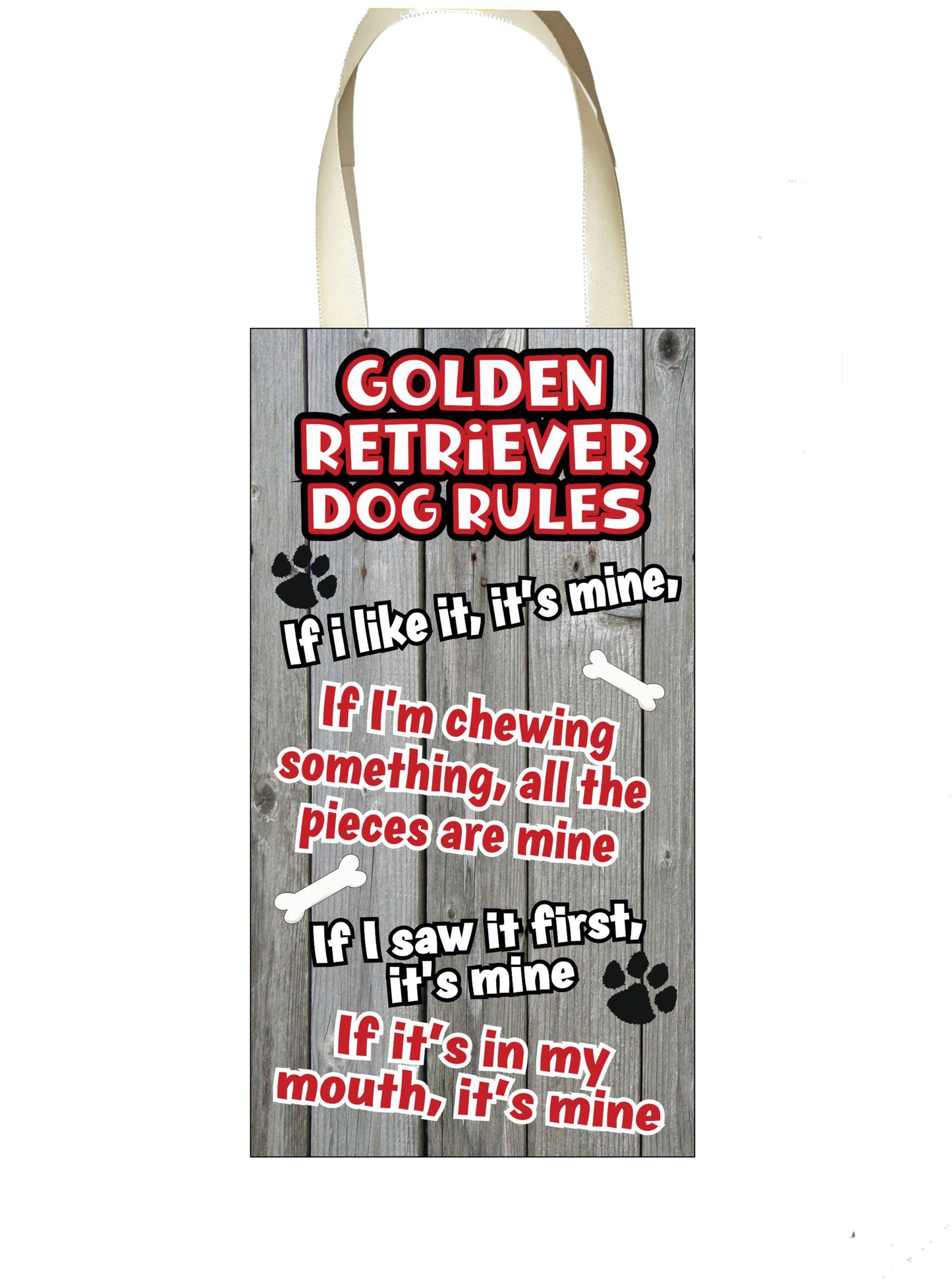 Golden Retriever Plaque - Dog Rules - If I Like It It's Mine - Fun Cute Animal Novelty Pet Birthday Gift
